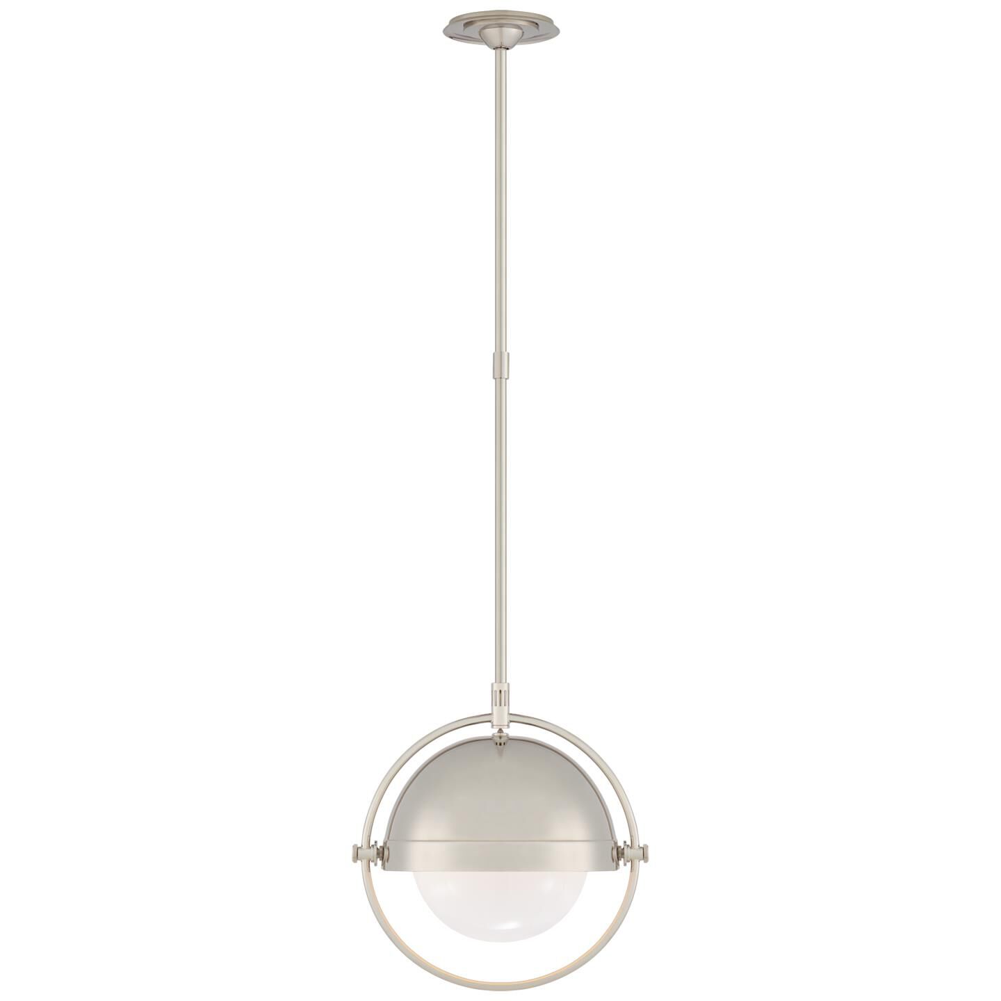 Shown in Polished Nickel finish and White glass and White Glass shade