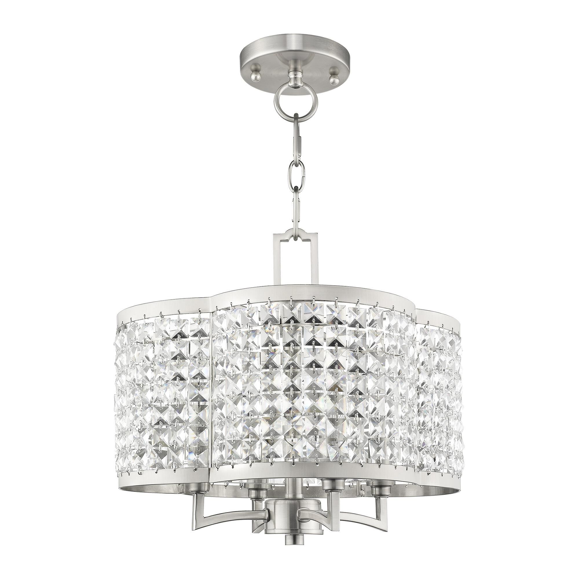 Shown in Brushed Nickel finish and Clear crystal