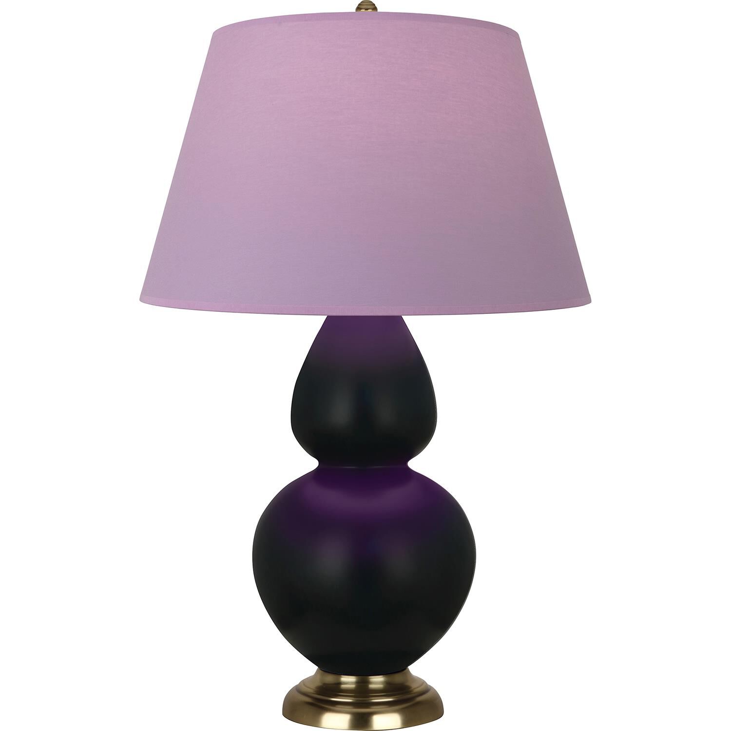 Shown in Matte Obsidian finish and Lavender and Plum shade and Antique Natural Brass accent