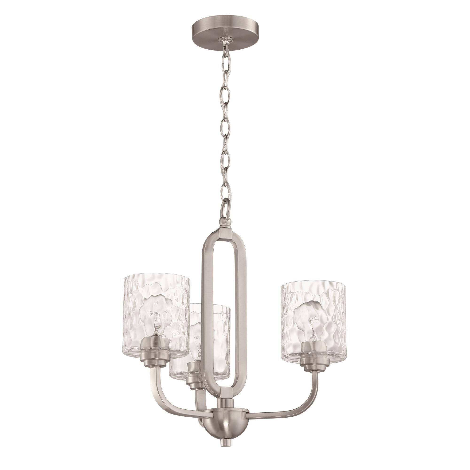 Shown in Brushed Polished Nickel finish and Clear Hammered glass and Glass shade