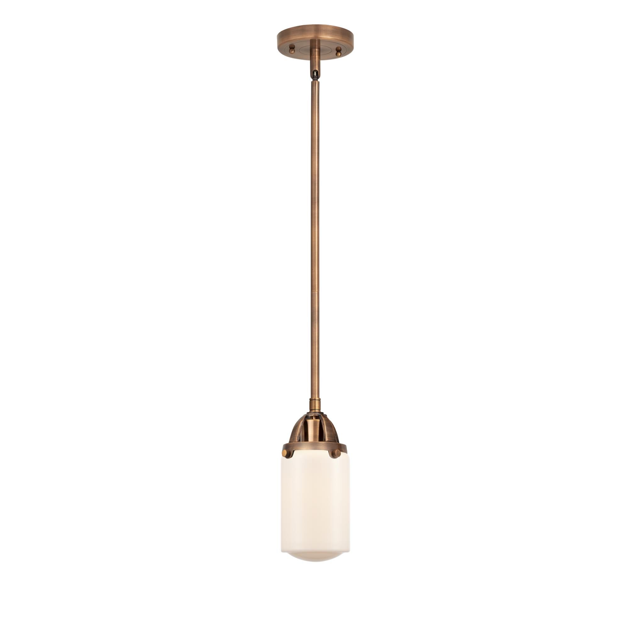 Shown in Antique Copper finish and Matte White Cased Dover glass and No Shade shade