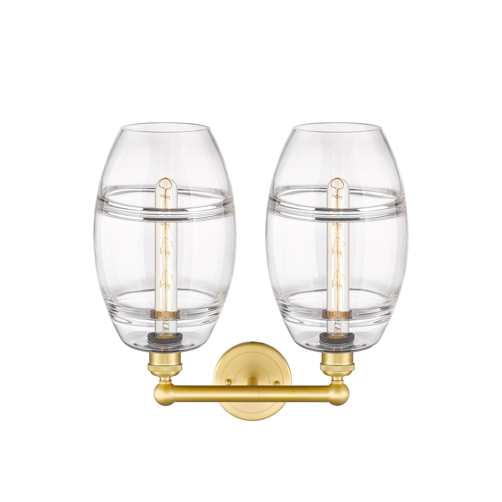 Shown in Satin Gold finish and Clear glass