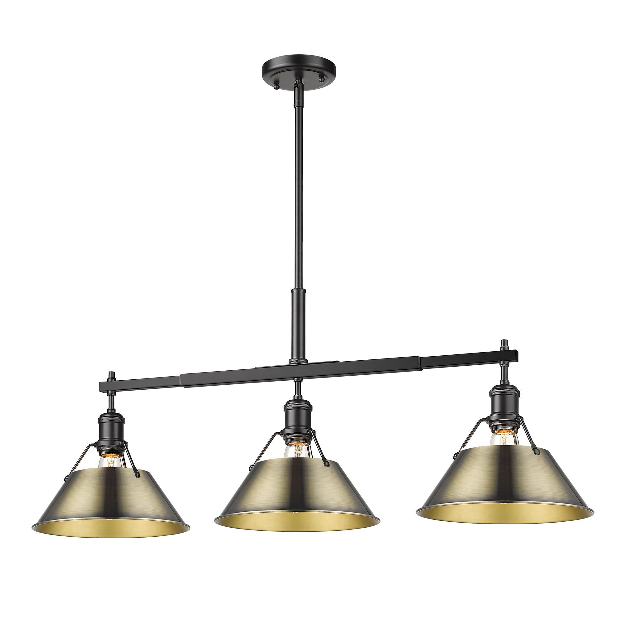 Shown in Matte Black finish and Without Glass glass and Aged Brass shade