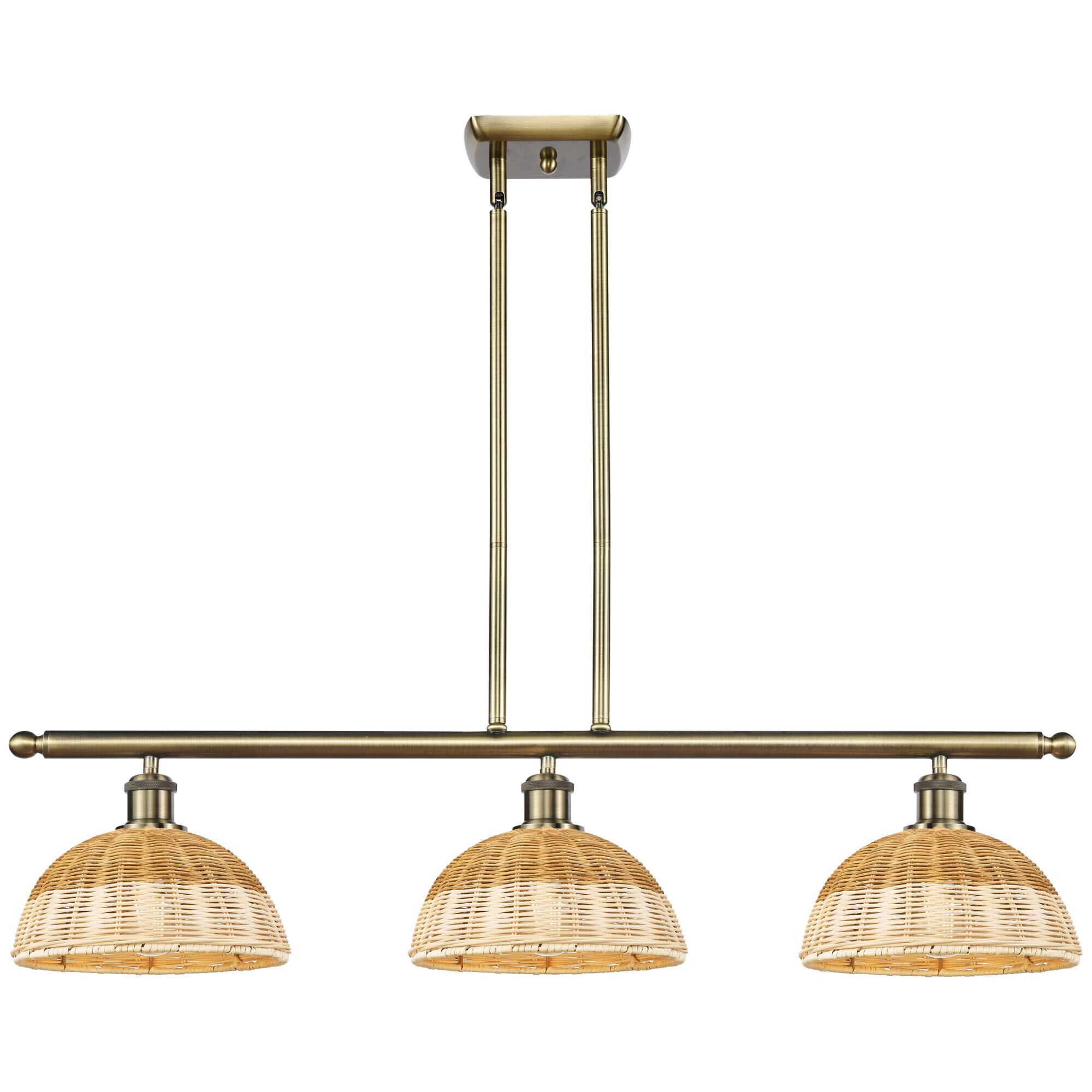 Shown in Antique Brass finish and Natural shade