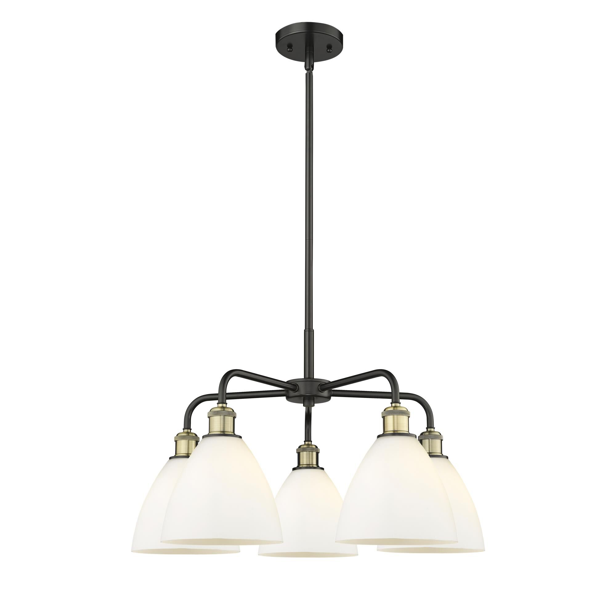 Shown in Black Antique Brass finish and Matte White glass