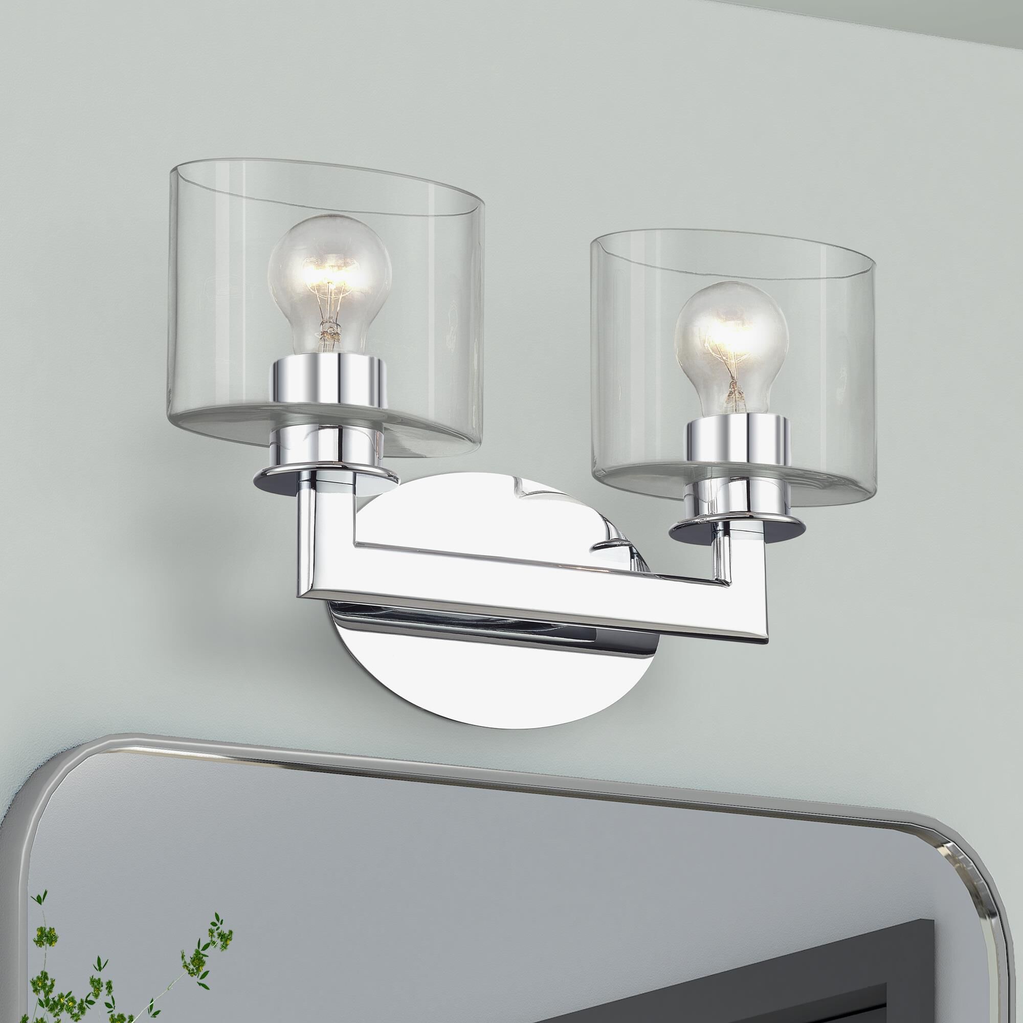 Shown in Polished Chrome finish and Mouth Blown Clear glass