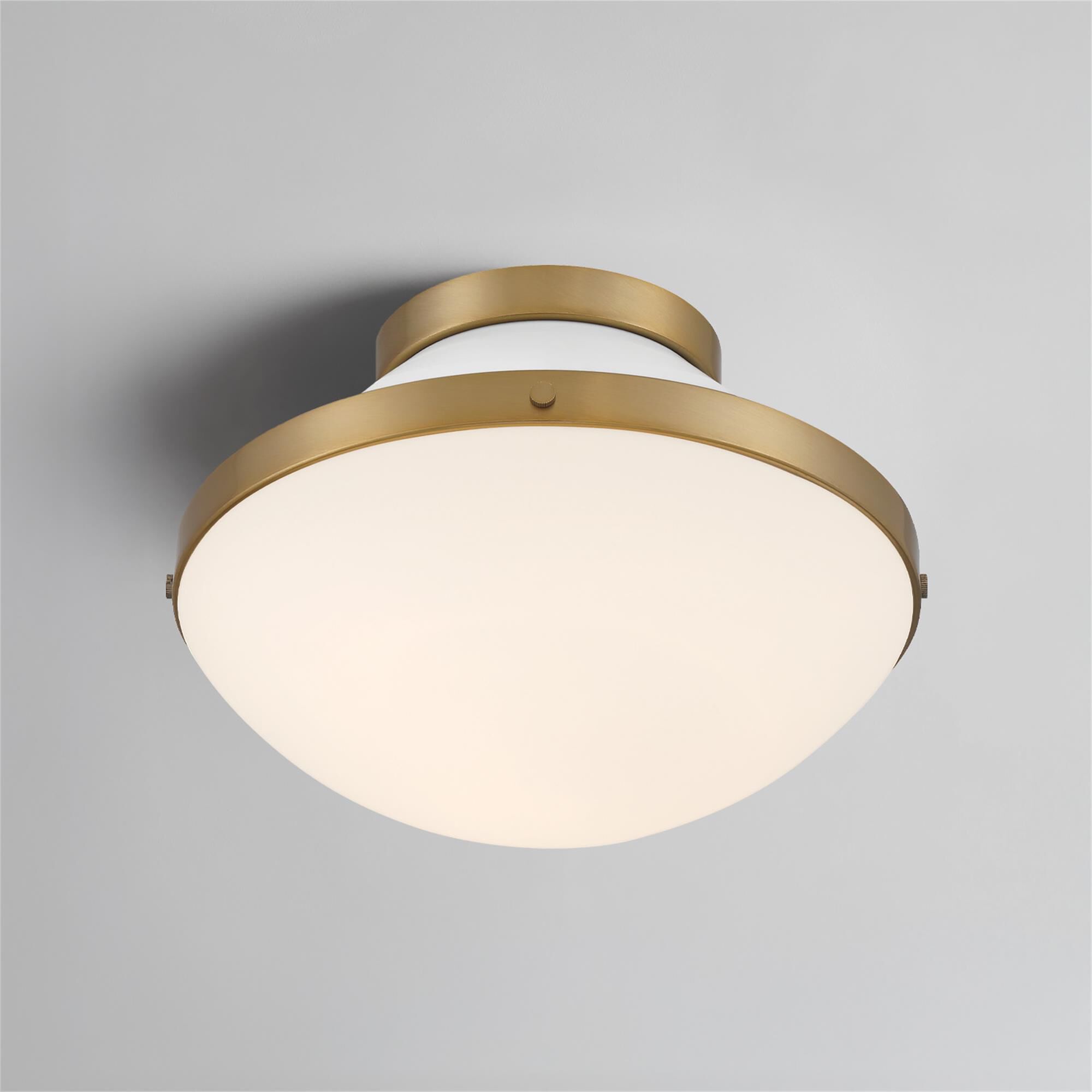 Shown in Vibrant Gold and White finish and Etched Opal glass