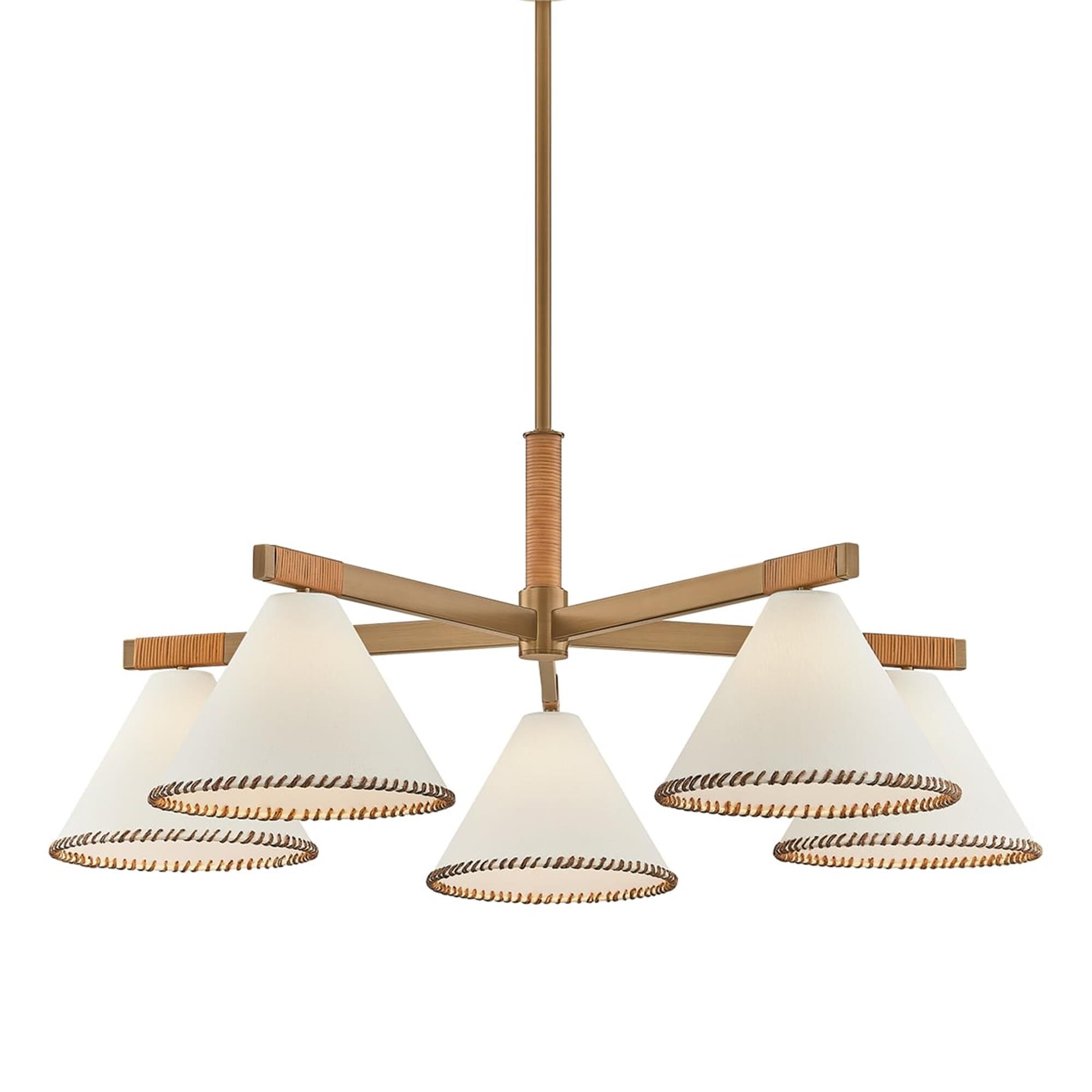 Shown in Patina Brass finish and White Linen 1 shade