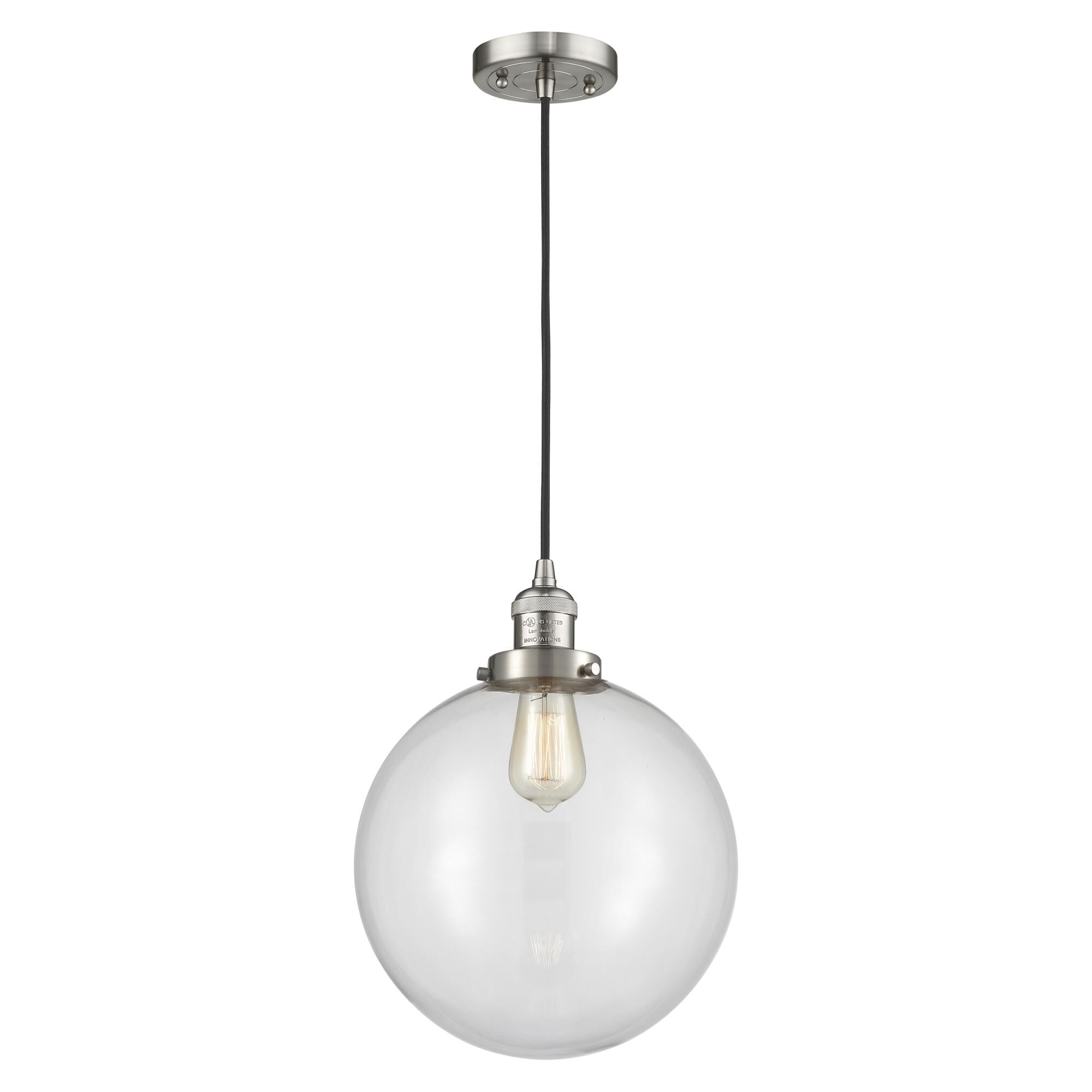 Shown in Brushed Satin Nickel finish and Clear Beacon glass