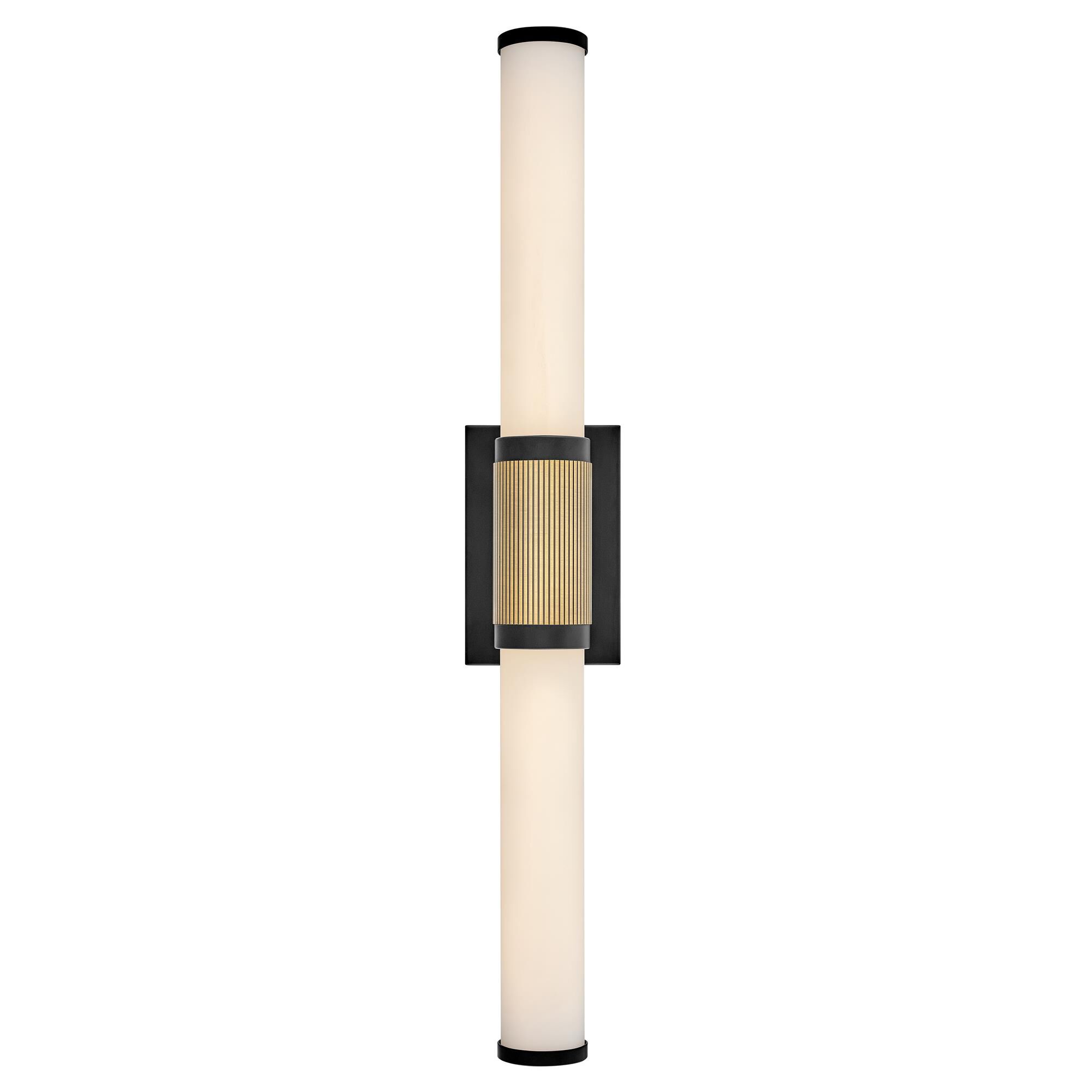 Shown in Black with Lacquered Brass Accents finish and Etched Opal glass