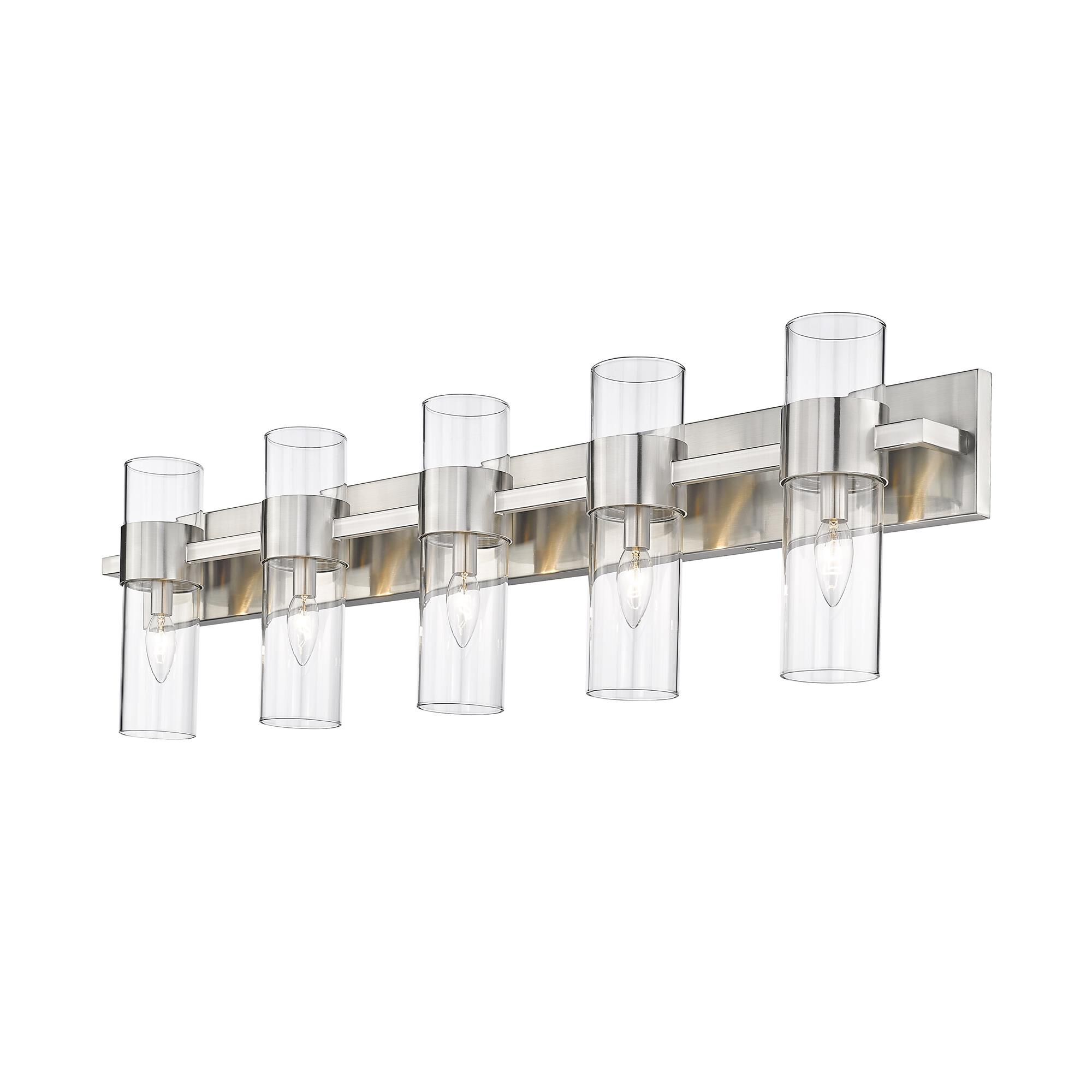 Shown in Brushed Nickel finish and Clear glass