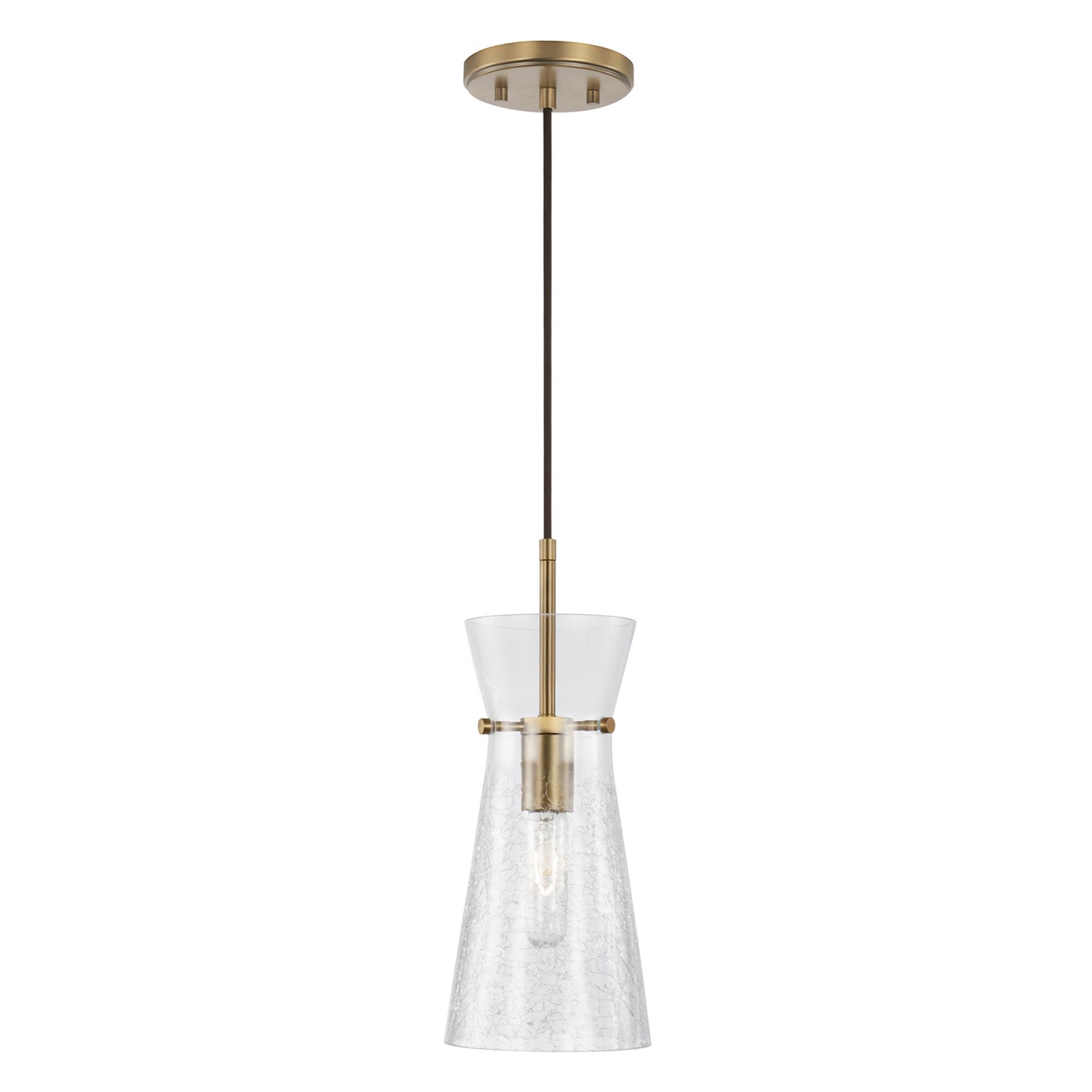 Shown in Aged Brass finish and Clear Half-Crackle glass