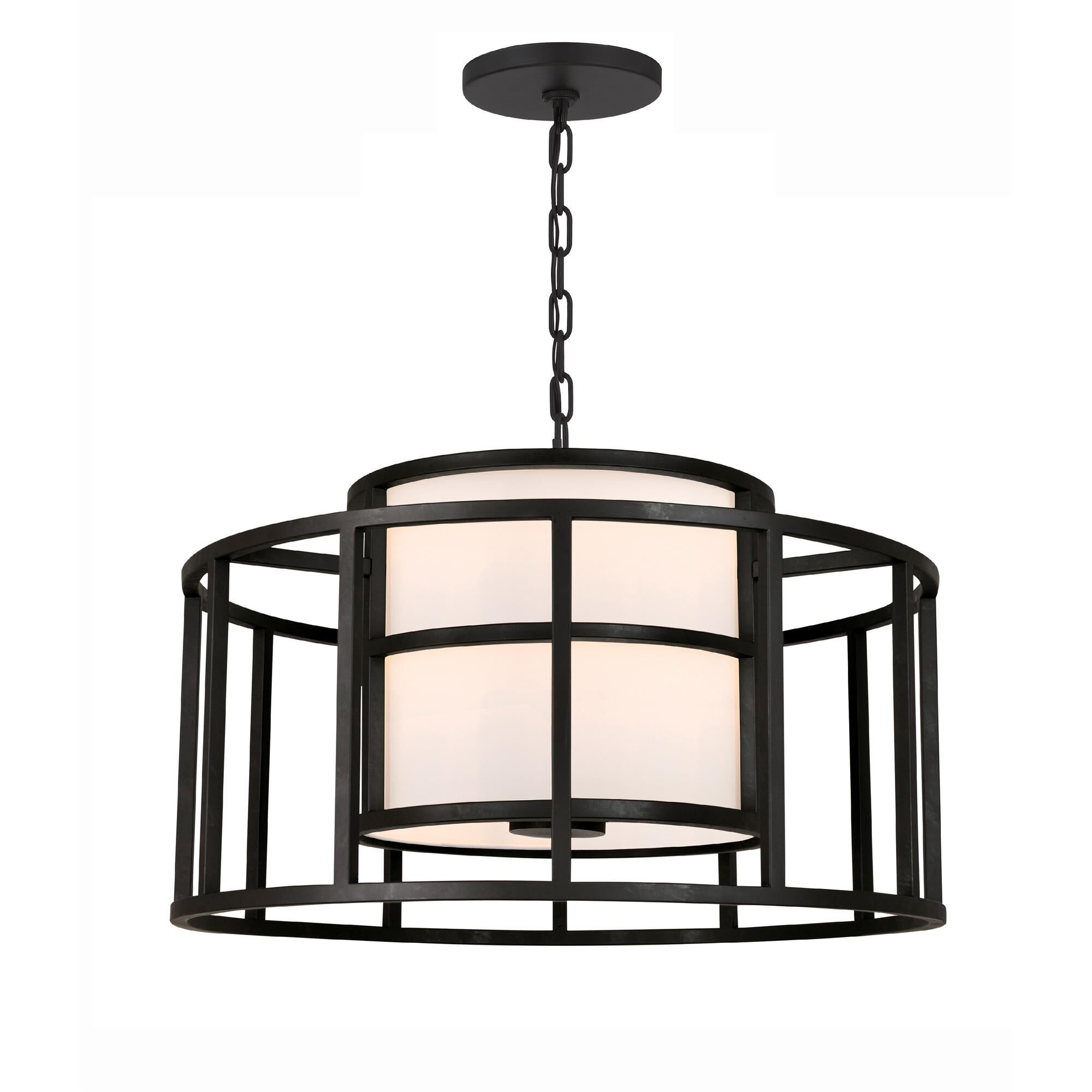 Shown in Matte Black finish and Fabric glass and Fabric shade