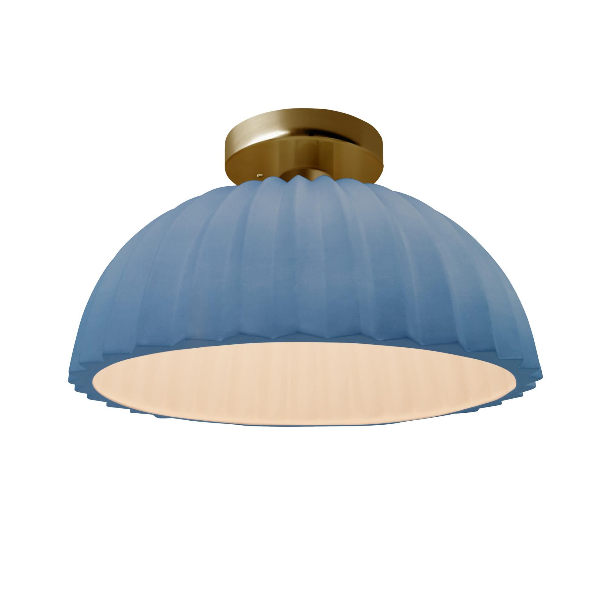 Shown in Brushed Brass finish and Sky Blue shade