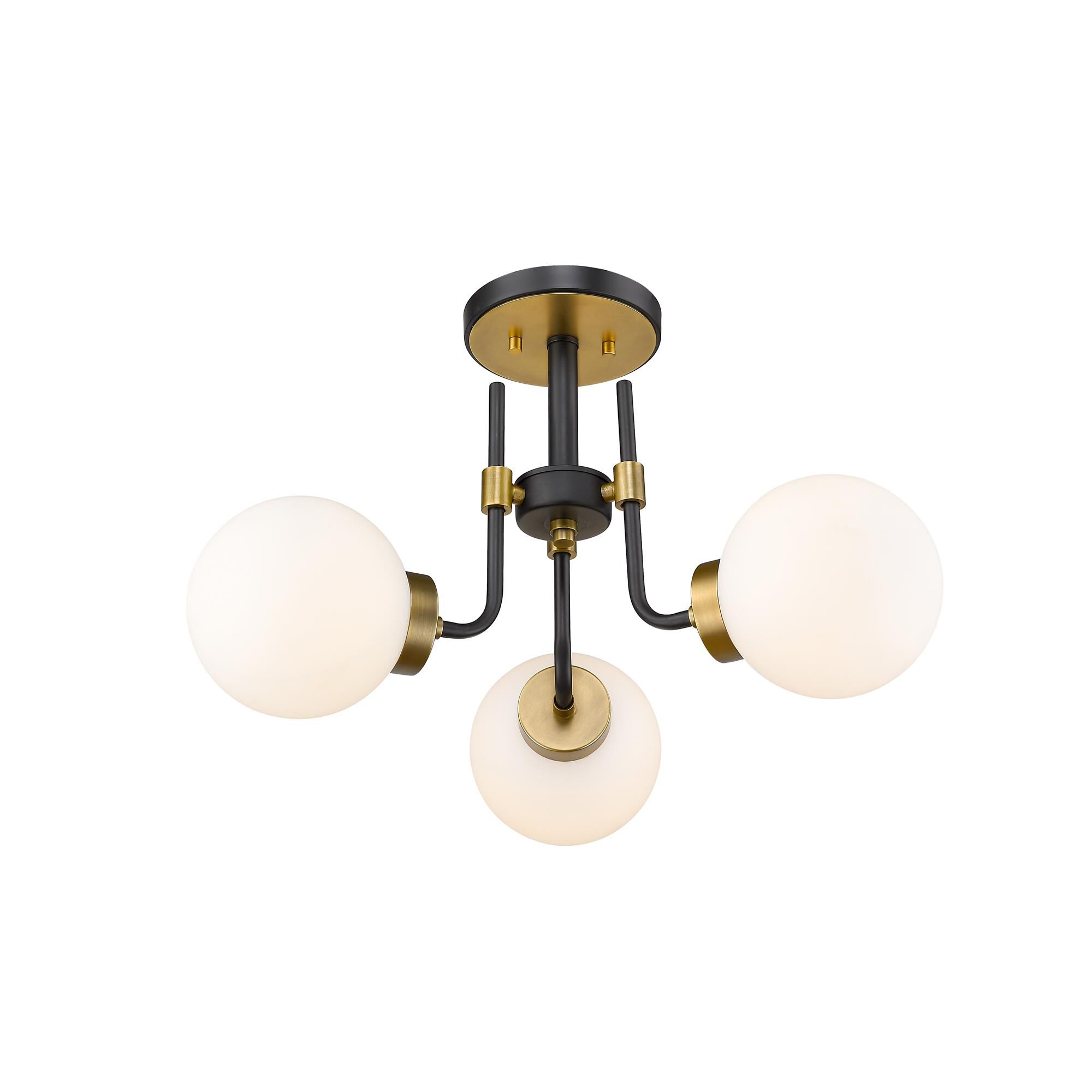 Shown in Matte Black + Olde Brass finish and Glass shade