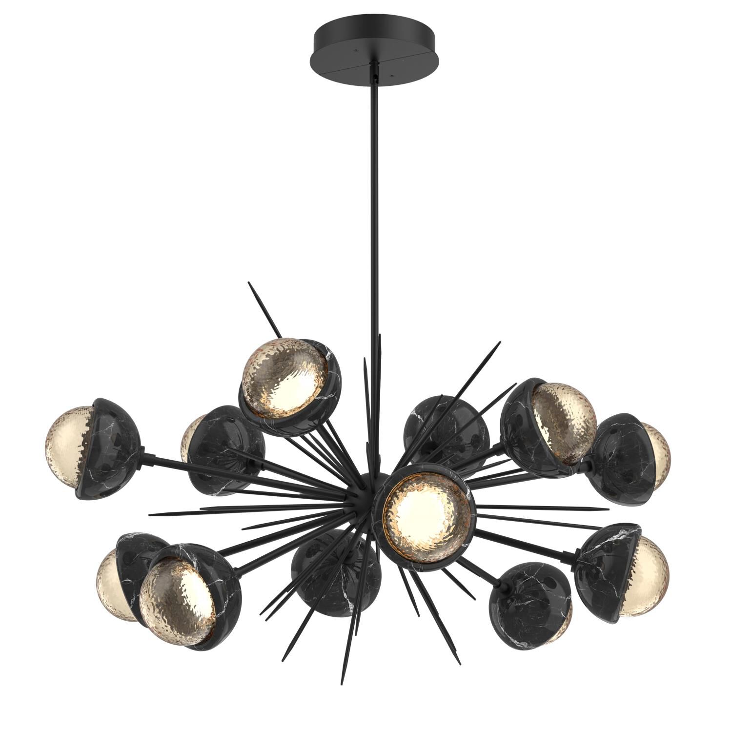 Shown in Matte Black finish and Amber glass and Black Marble accent