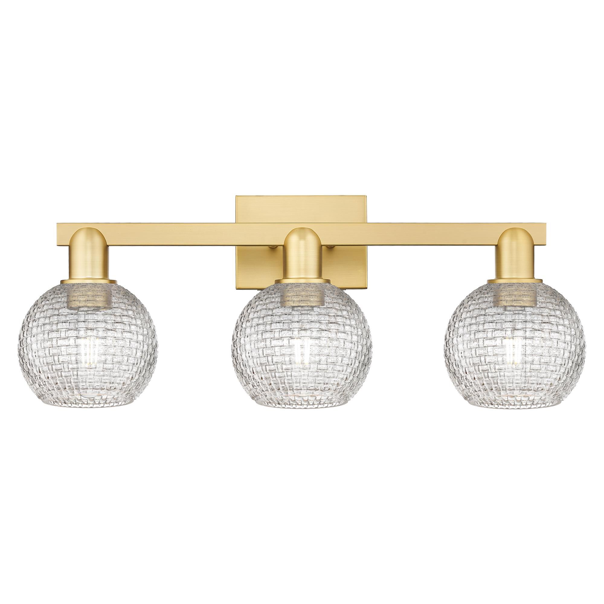 Shown in Satin Gold finish and Clear Basketweave glass