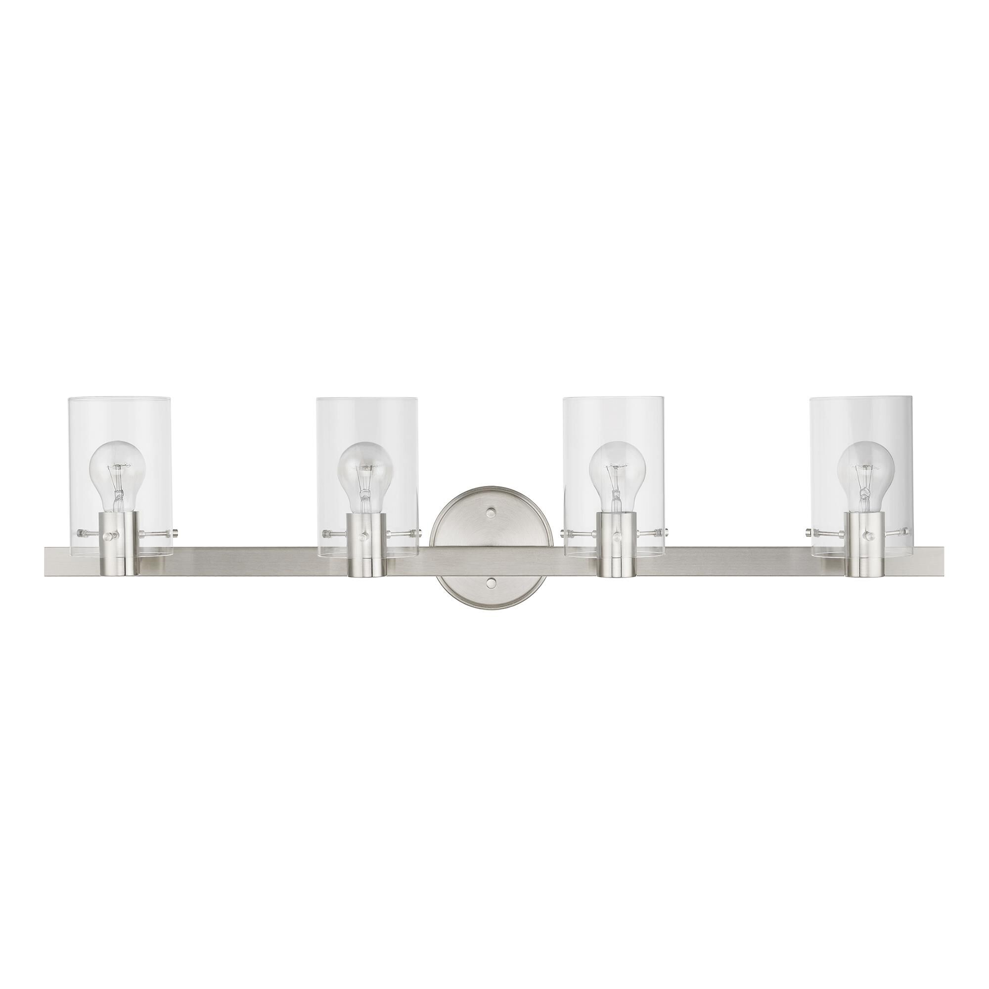 Shown in Brushed Nickel finish and Clear glass