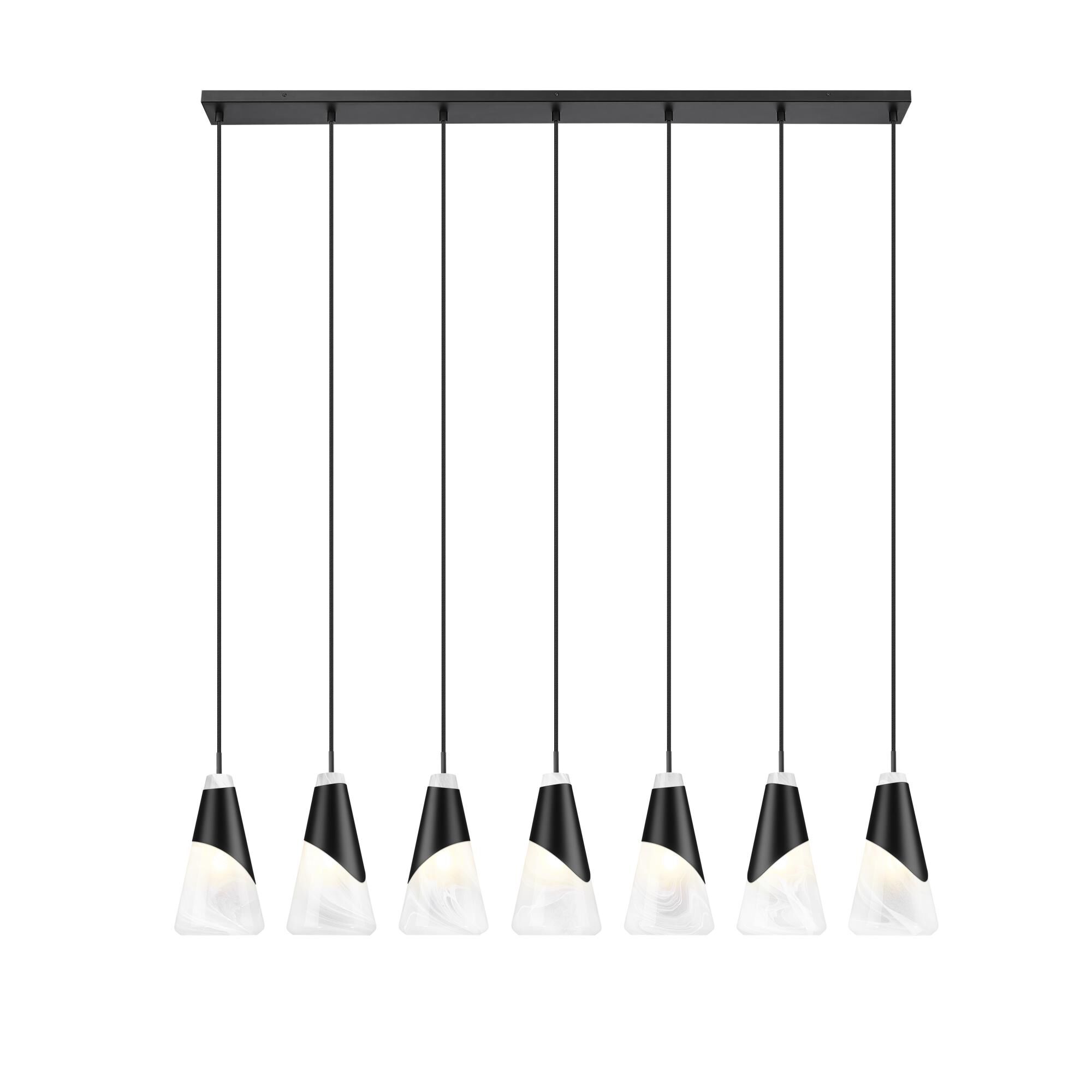 Shown in Matte Black finish and White Swirl glass and White Swirl shade