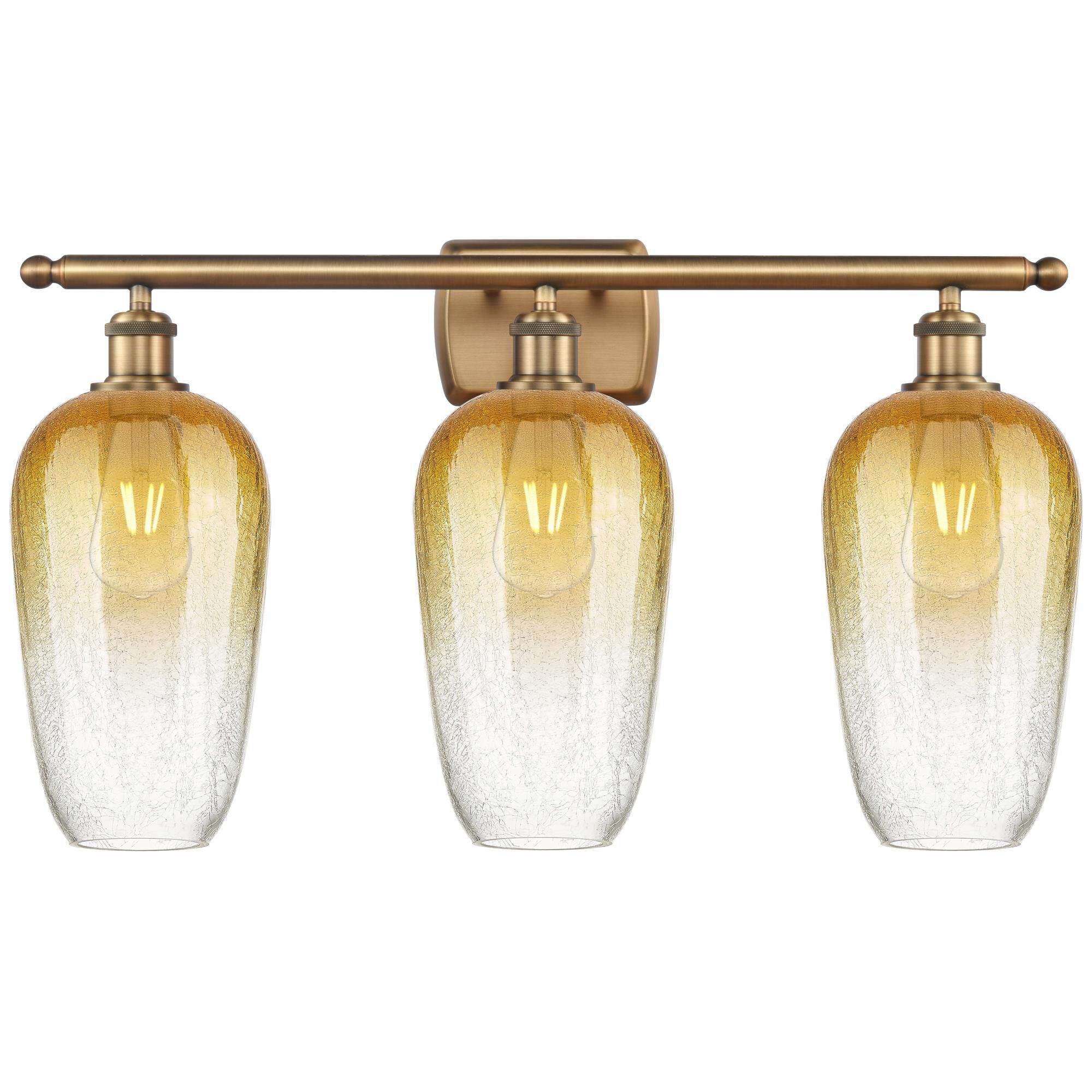 Shown in Brushed Brass finish and Amber glass