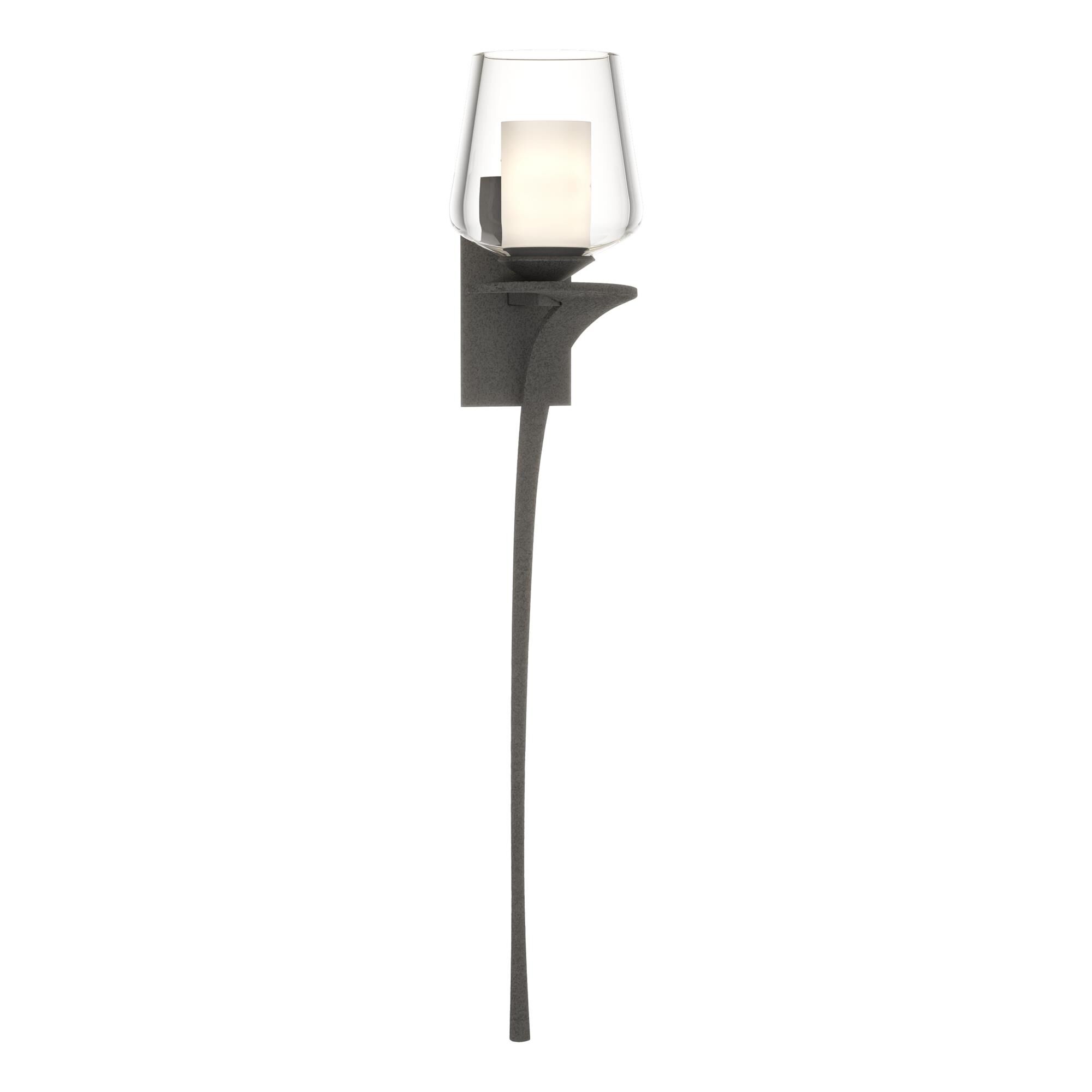 Shown in Natural Iron finish and Opal And Clear glass and Orientation: Right accent