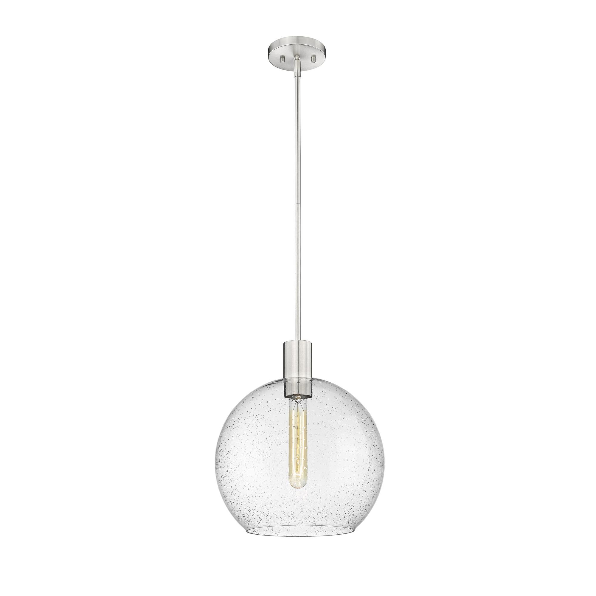 Shown in Brushed Nickel finish and Clear Seedy glass