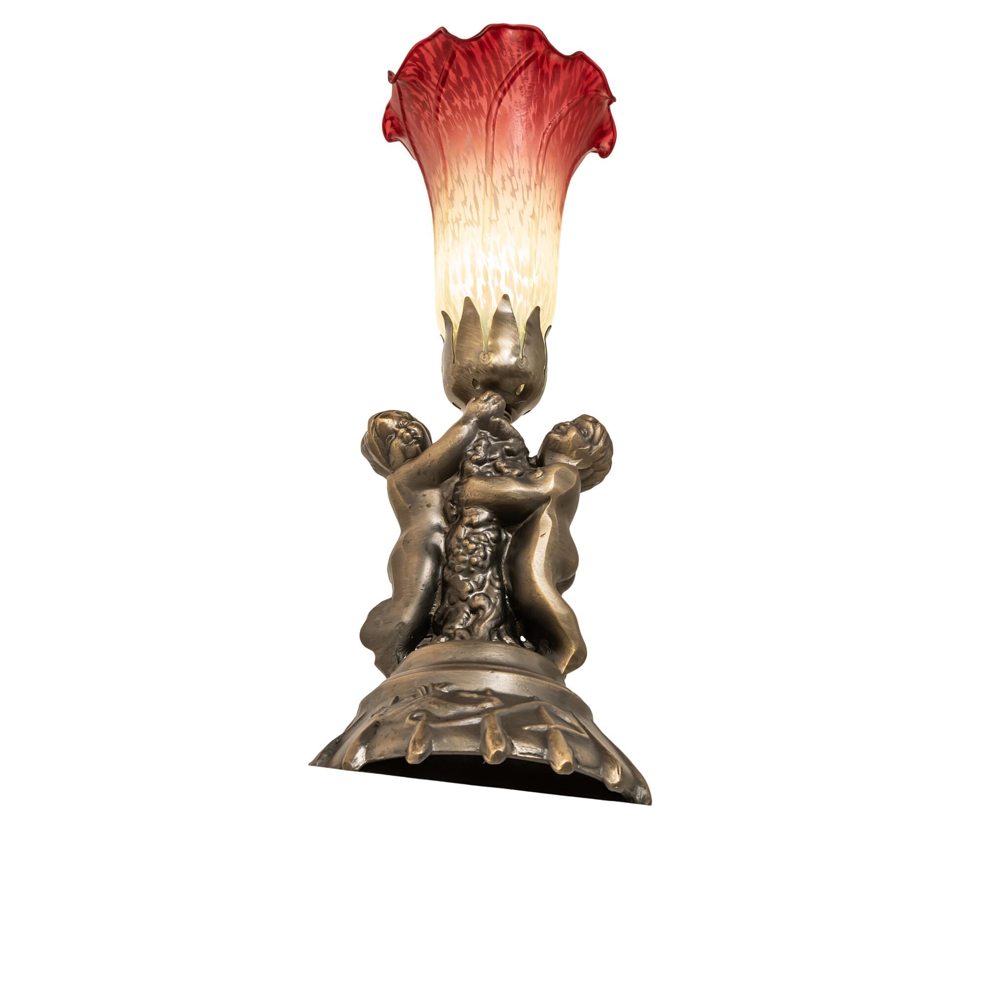 Shown in Antique Brass finish and Cranberry;Green glass