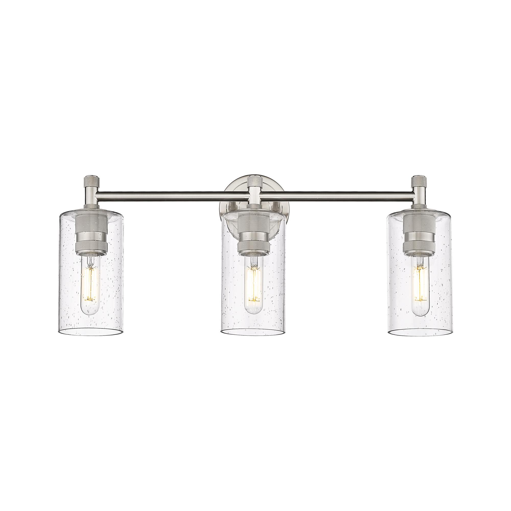 Shown in Satin Nickel finish and Seedy glass and Seedy Glass shade