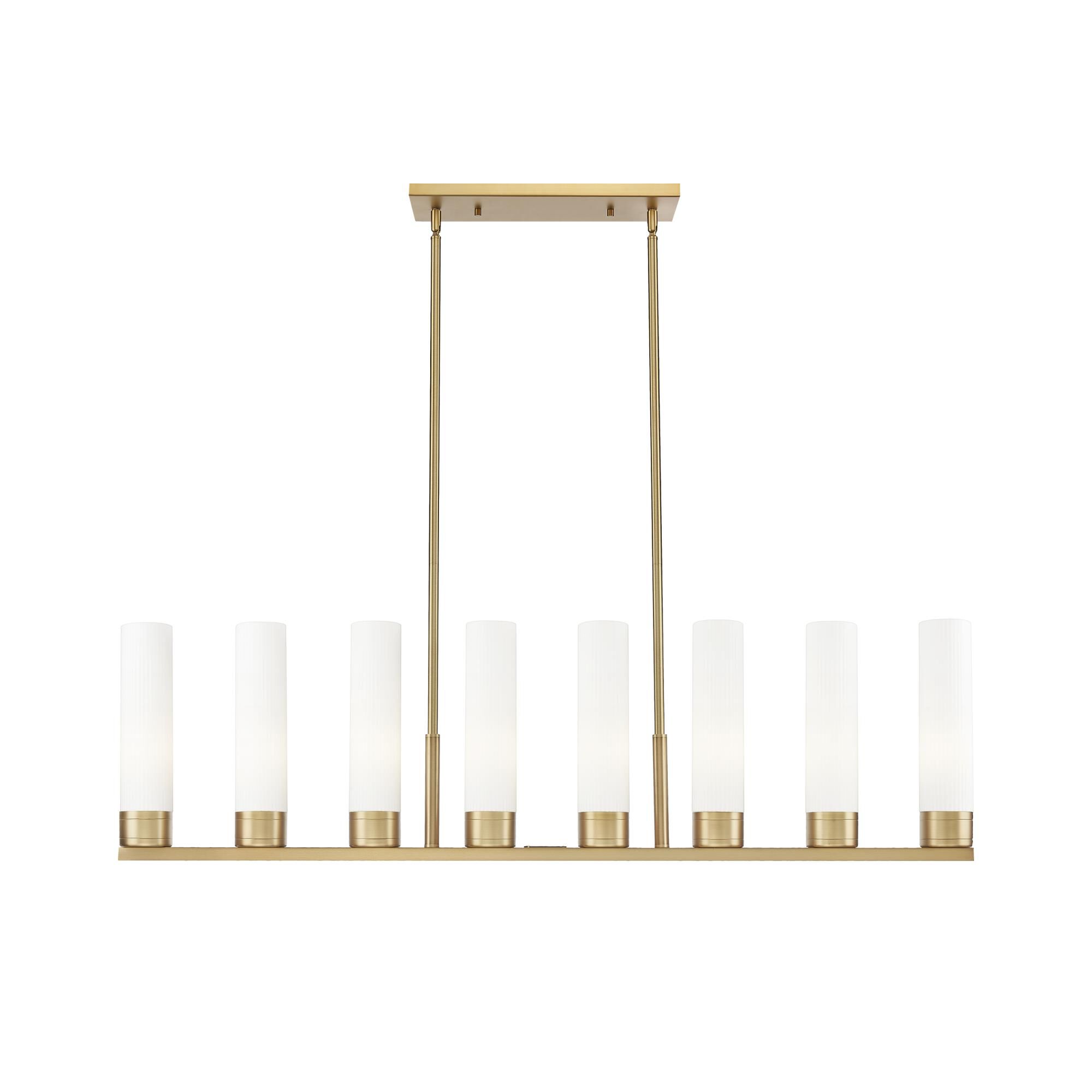 Shown in Brushed Brass finish and Striped White glass