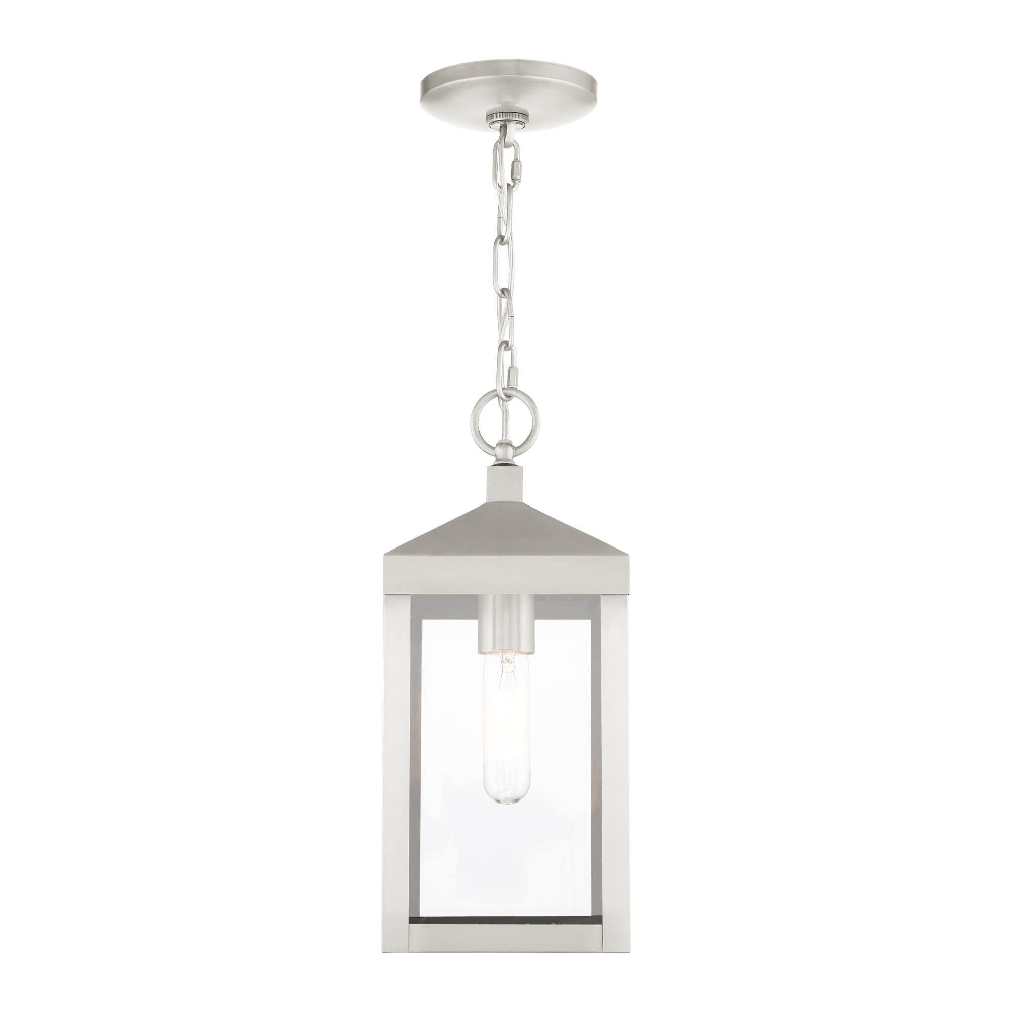 Shown in Brushed Nickel finish and Clear glass and Clear Glass shade