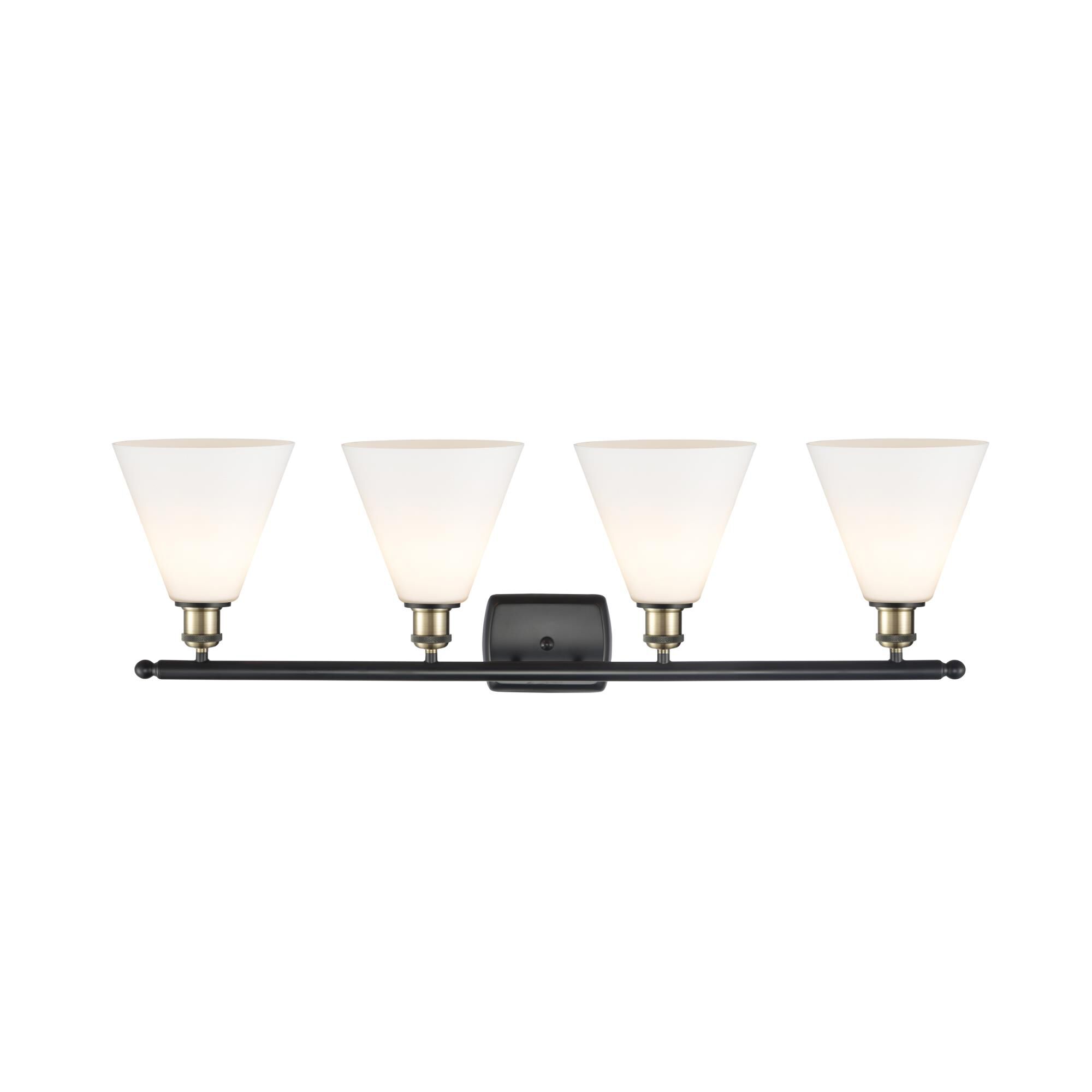 Shown in Black Antique Brass finish and Cased Matte White Ballston Cone glass and No Shade shade