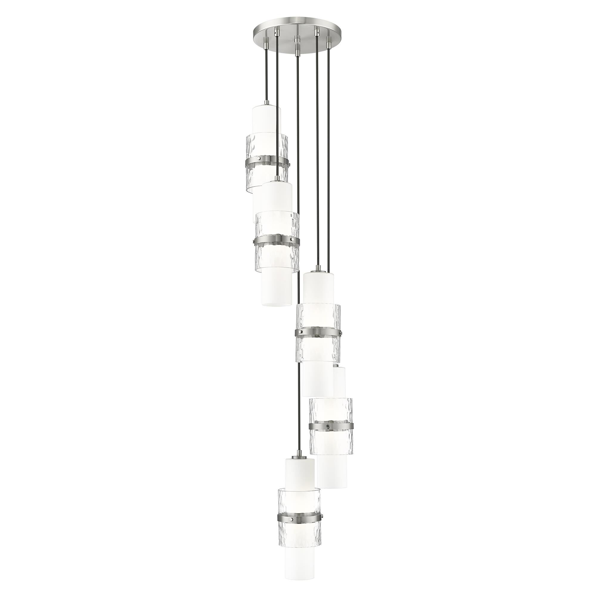 Shown in Brushed Nickel finish and Clear + Etched Opal glass and Clear + Etched Opal shade