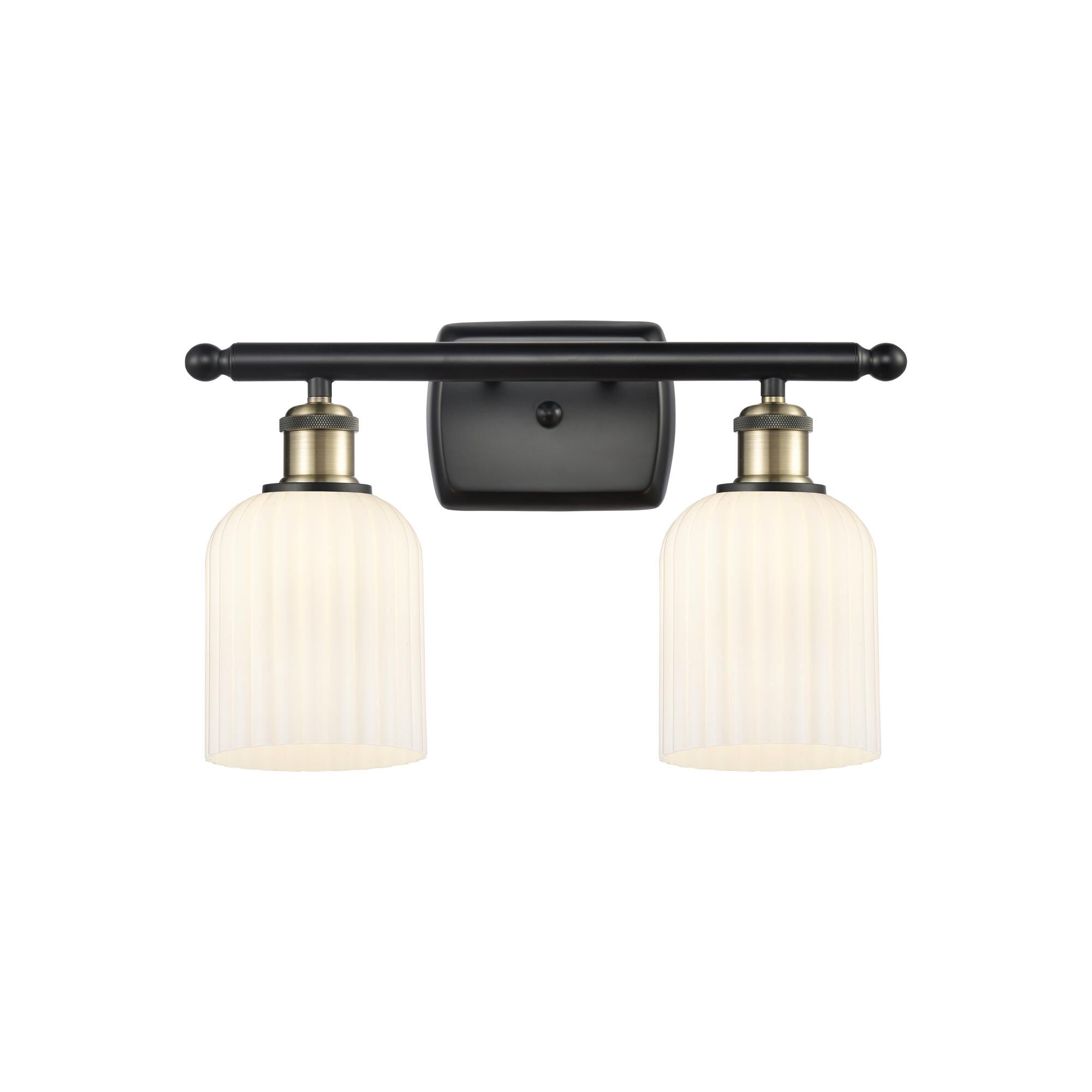 Shown in Black Antique Brass finish and Gloss White shade