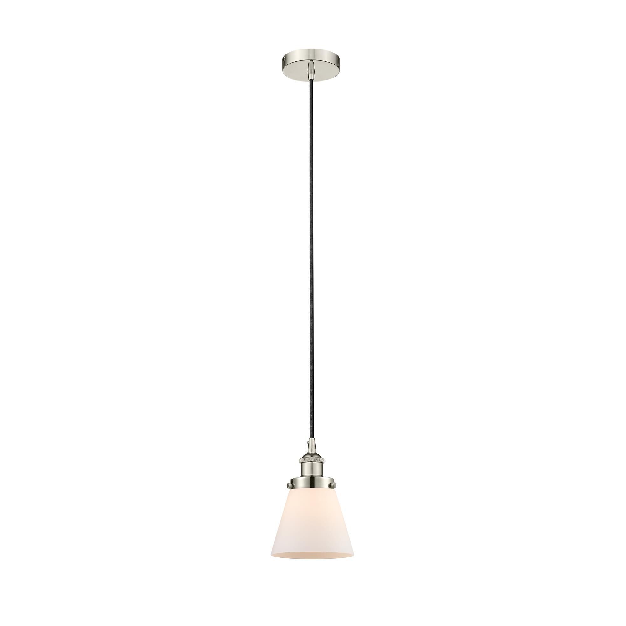 Shown in Polished Nickel finish and Matte White Cased Small Cone glass