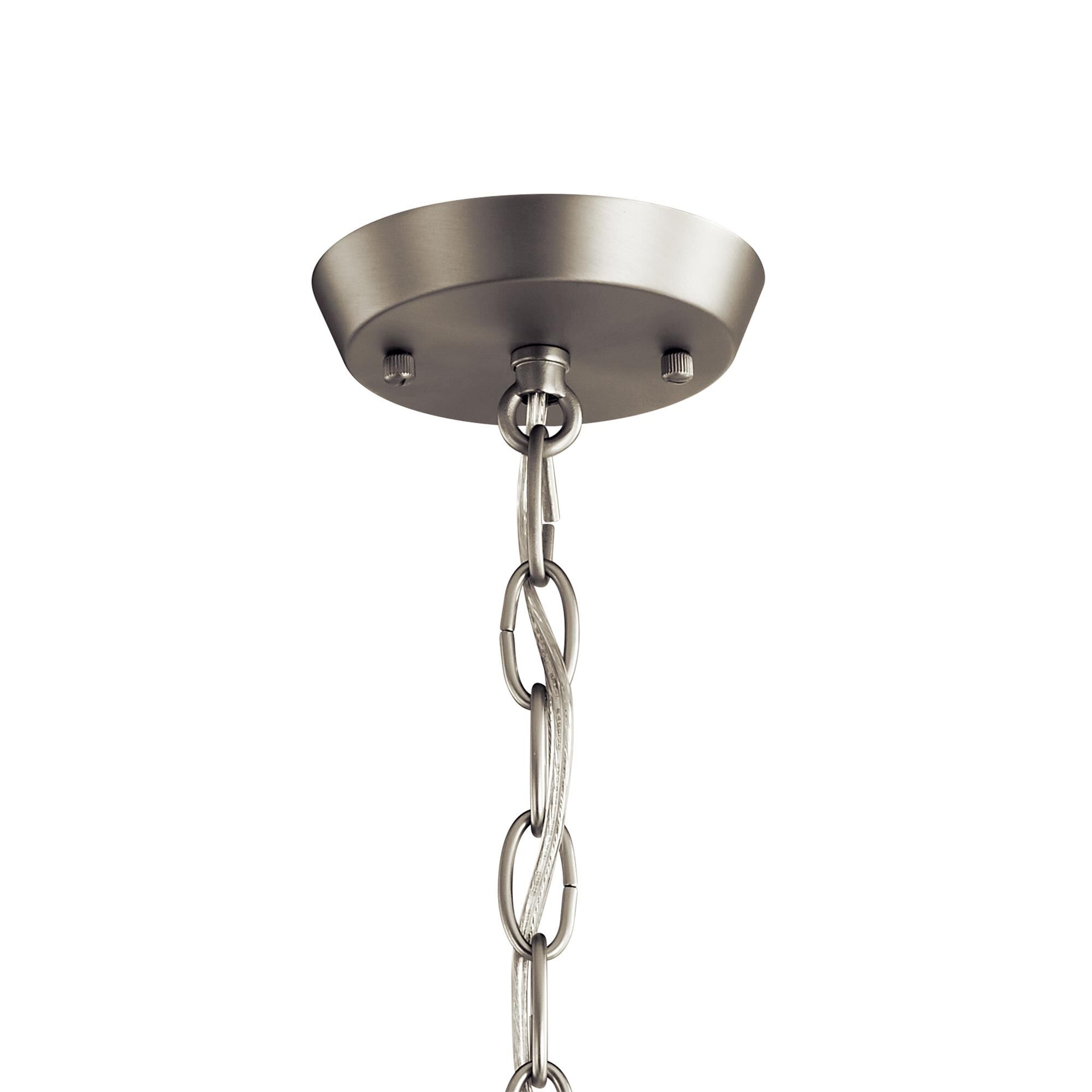 Shown in Brushed Nickel finish and Satin Etched glass