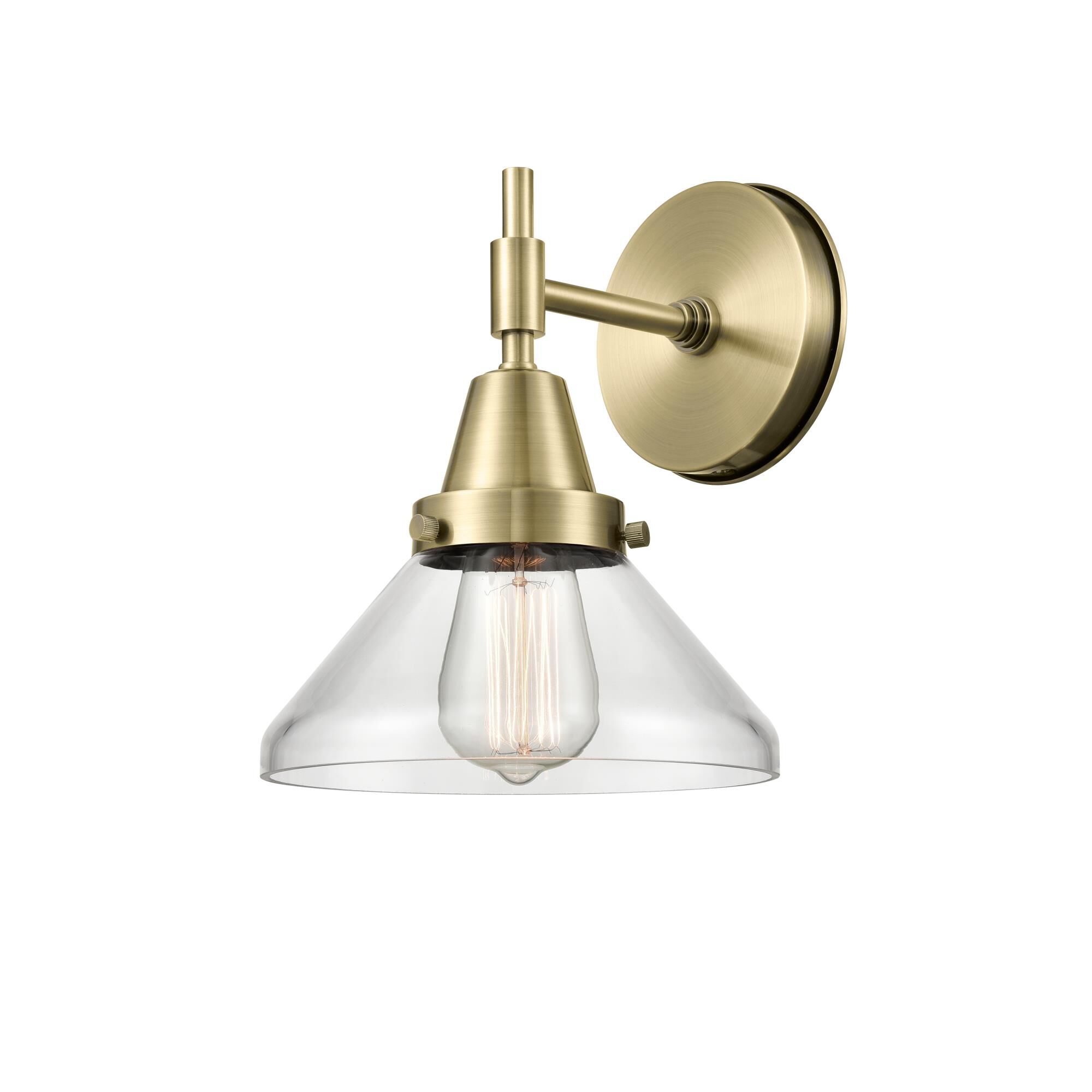 Shown in Antique Brass finish and Clear Caden glass