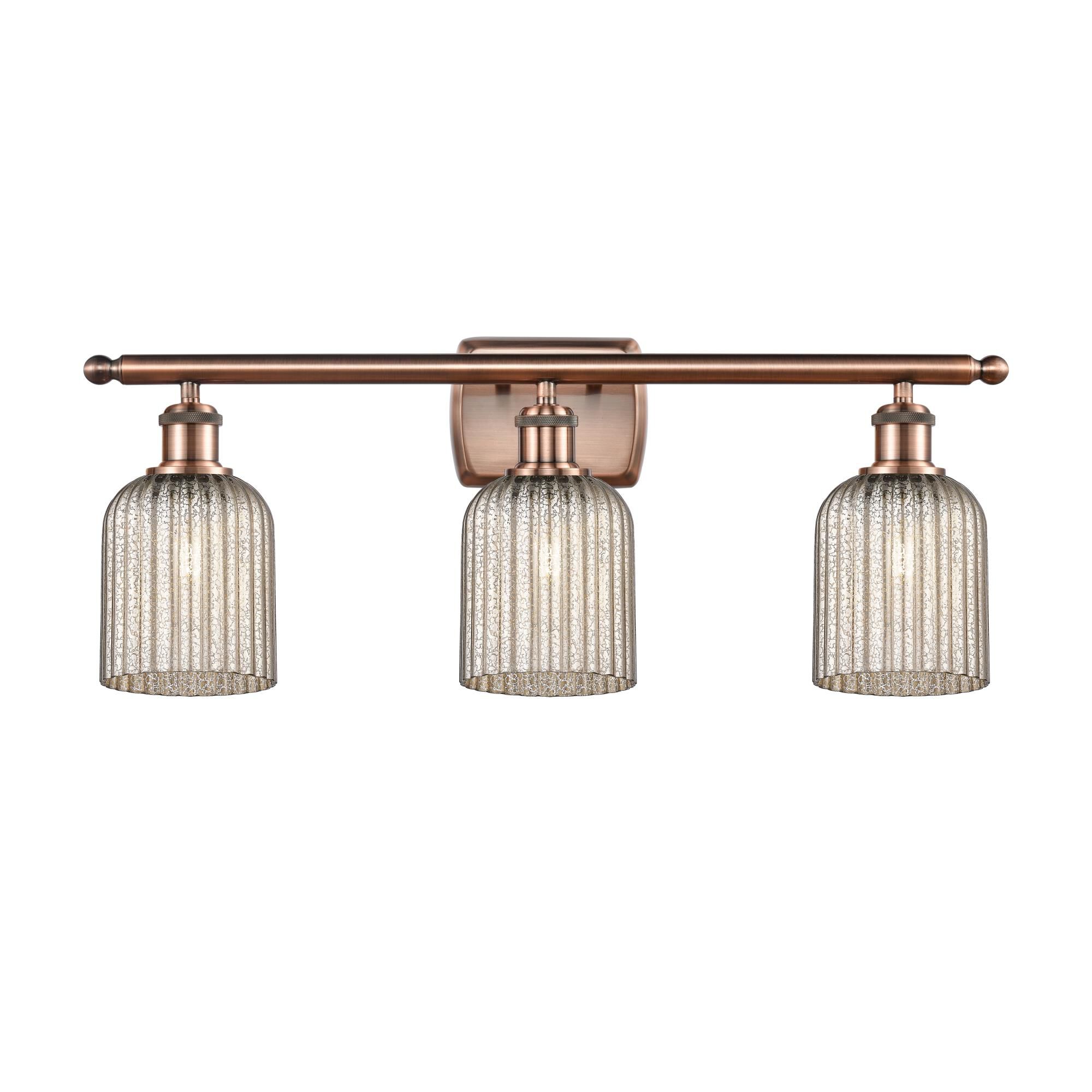 Shown in Antique Copper finish and Mercury shade
