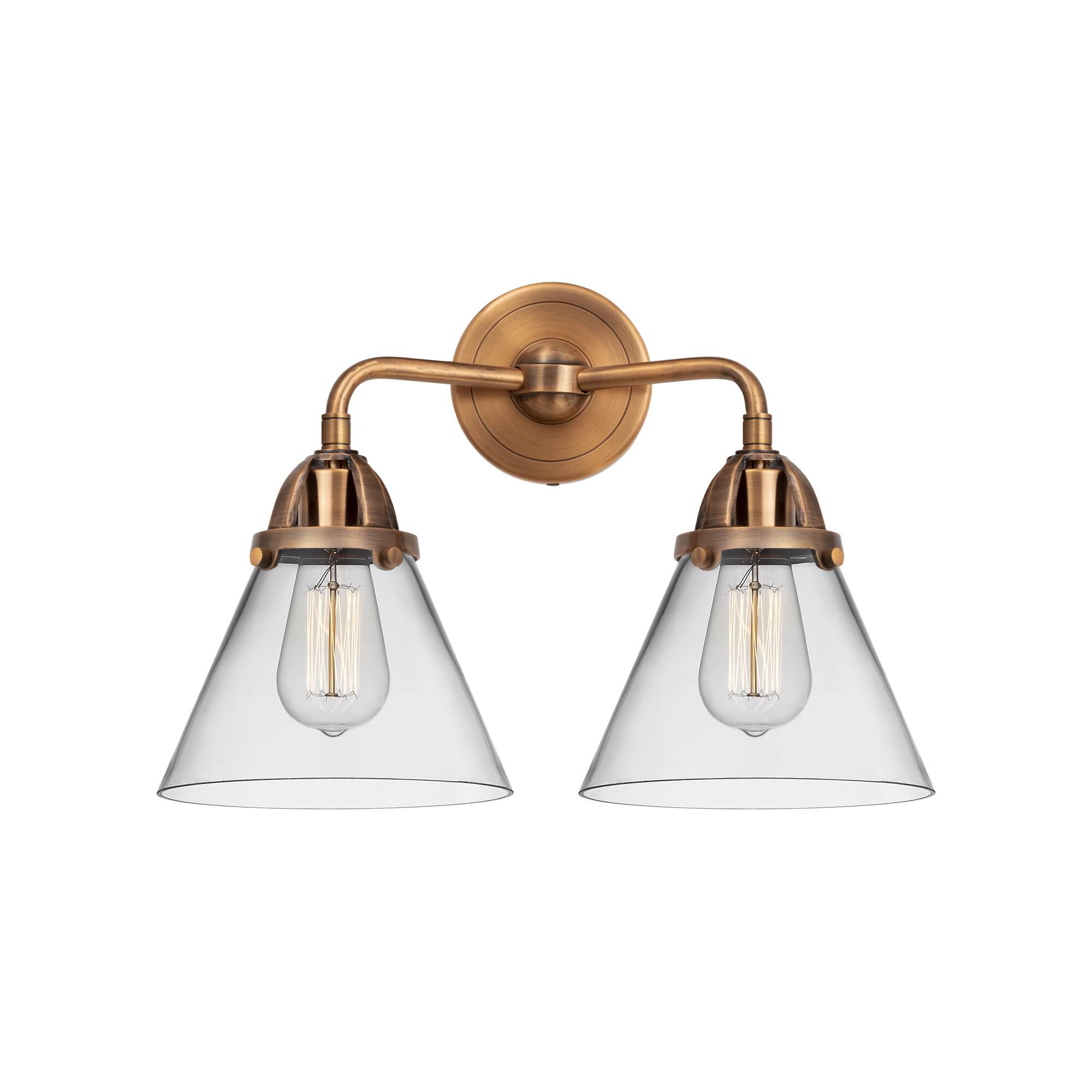 Shown in Antique Copper finish and Clear Large Cone glass and No Shade shade