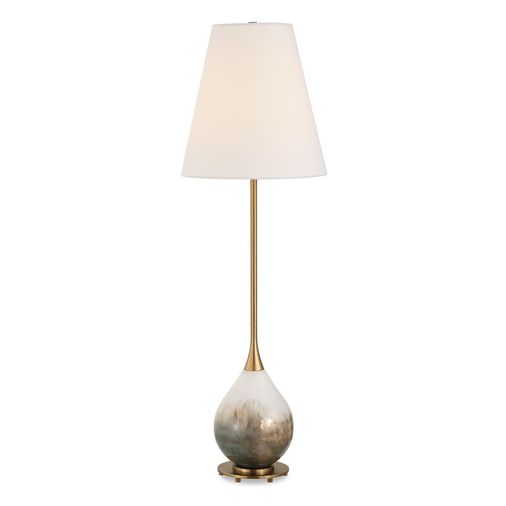 Shown in Brass, Gray, White finish and Round Hardback shade