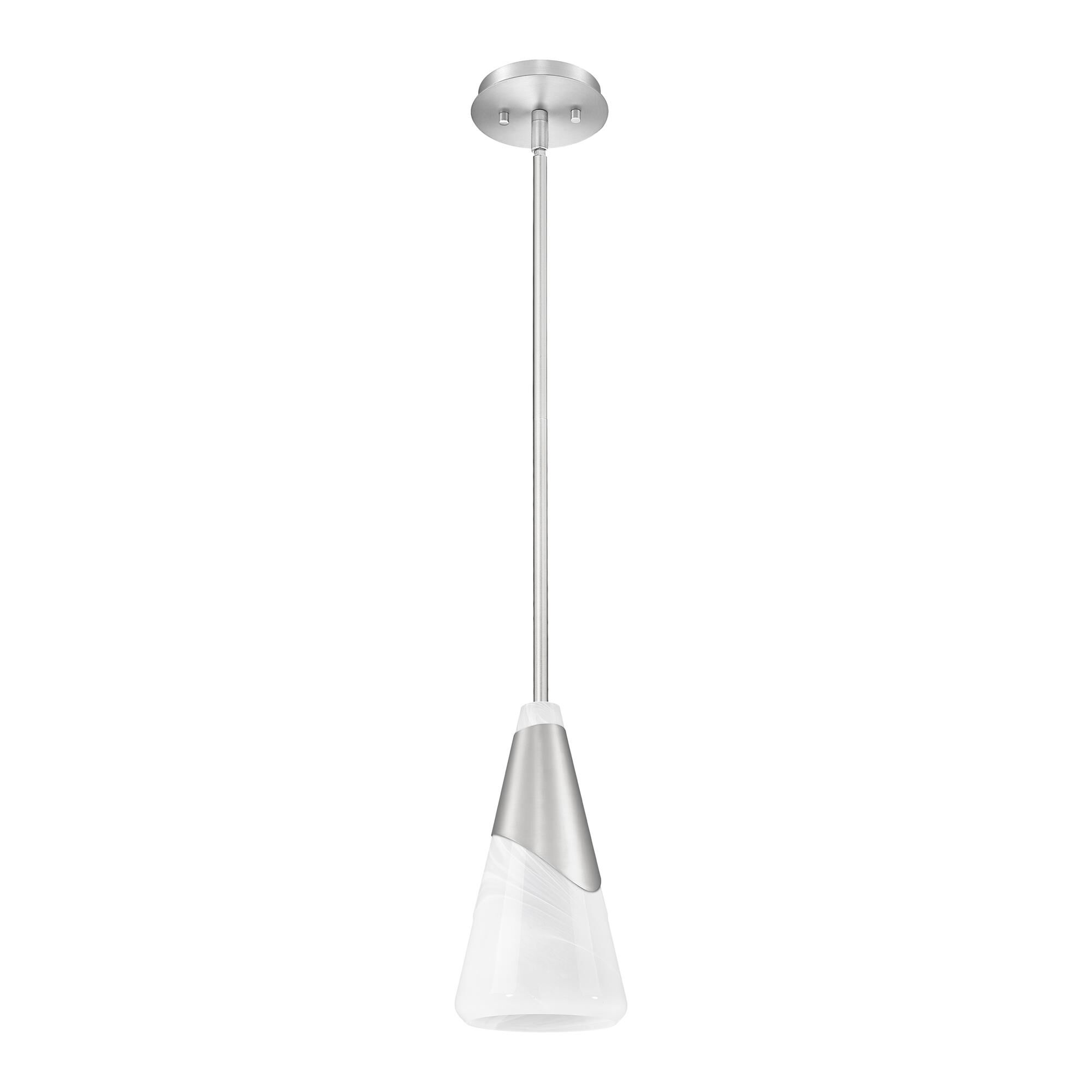 Shown in Brushed Nickel finish and White Swirl glass and White Swirl shade