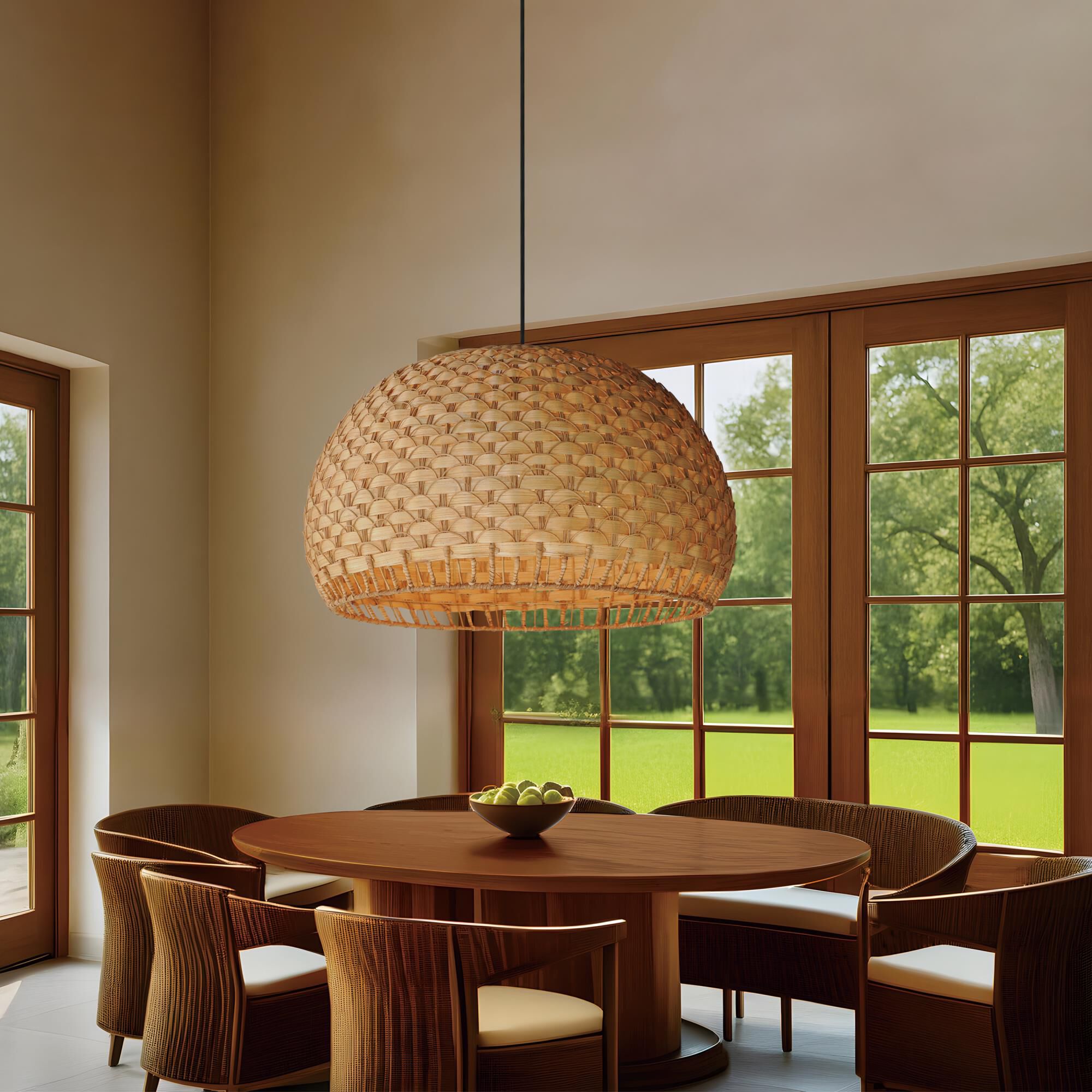 Shown in Black finish and Bamboo shade