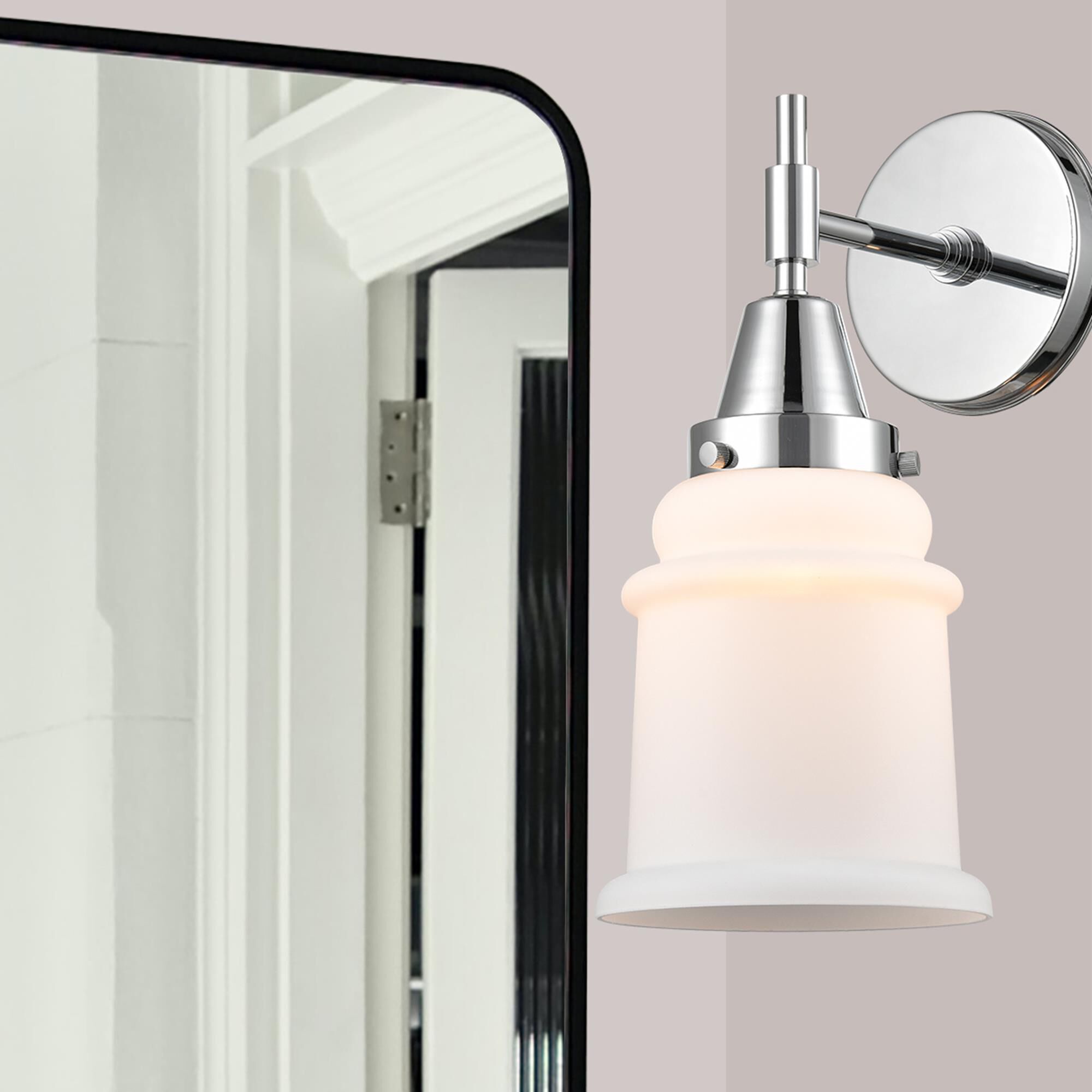 Shown in Polished Chrome finish and Matte White Cased Large Cone glass