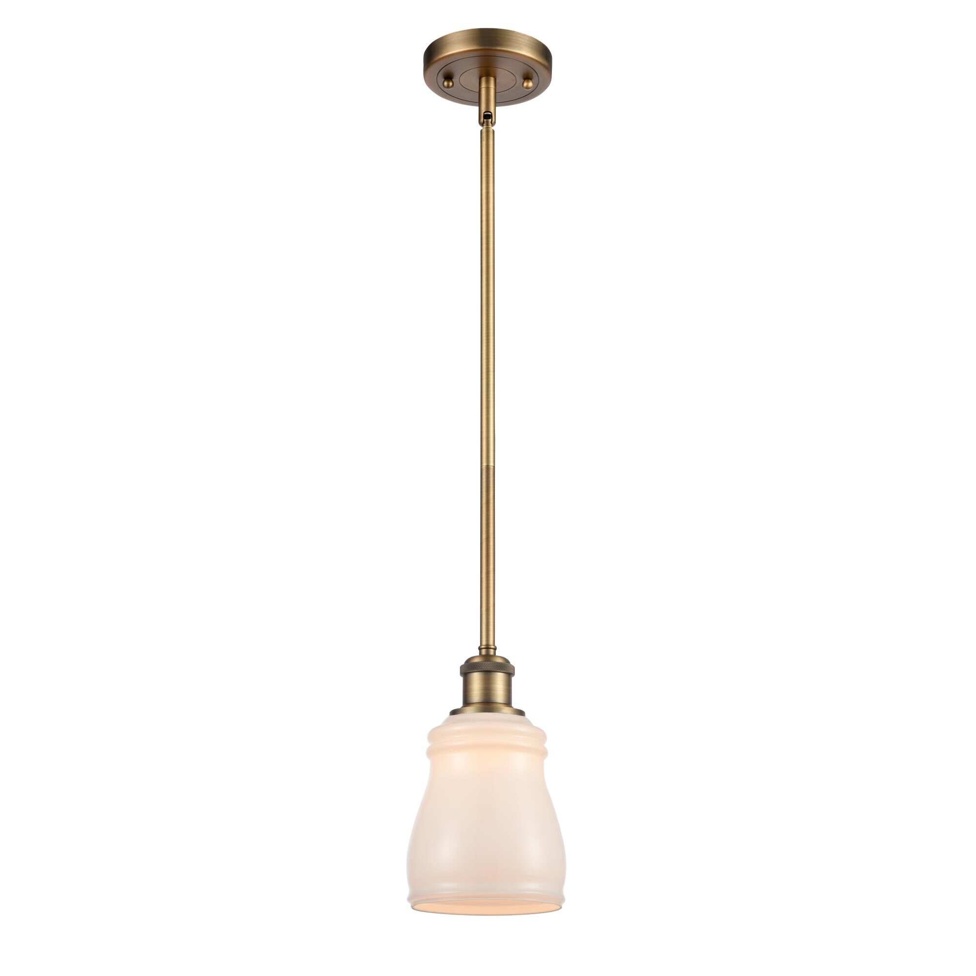 Shown in Brushed Brass finish and Bell glass and Glass shade
