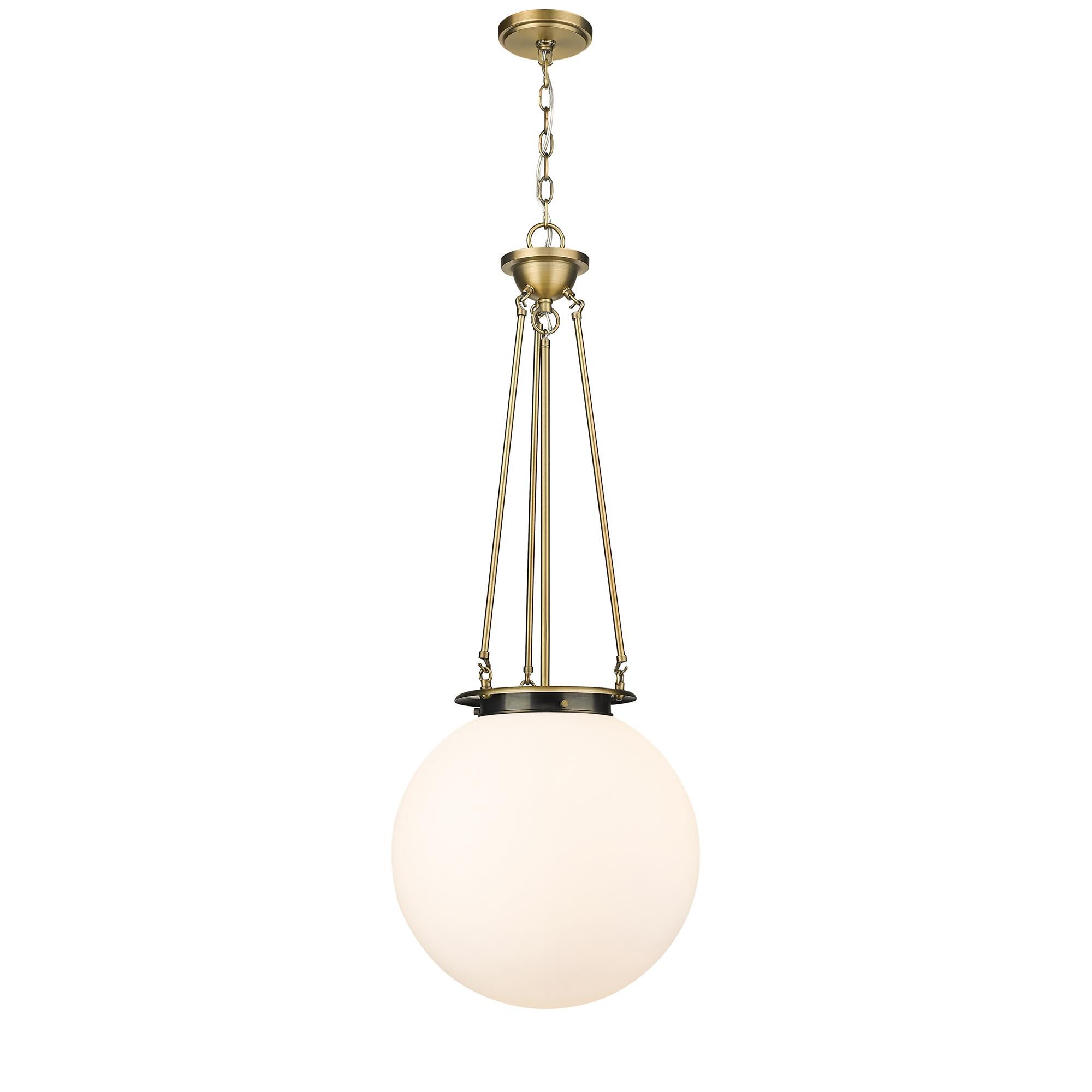 Shown in Brushed Brass finish and Matte White glass