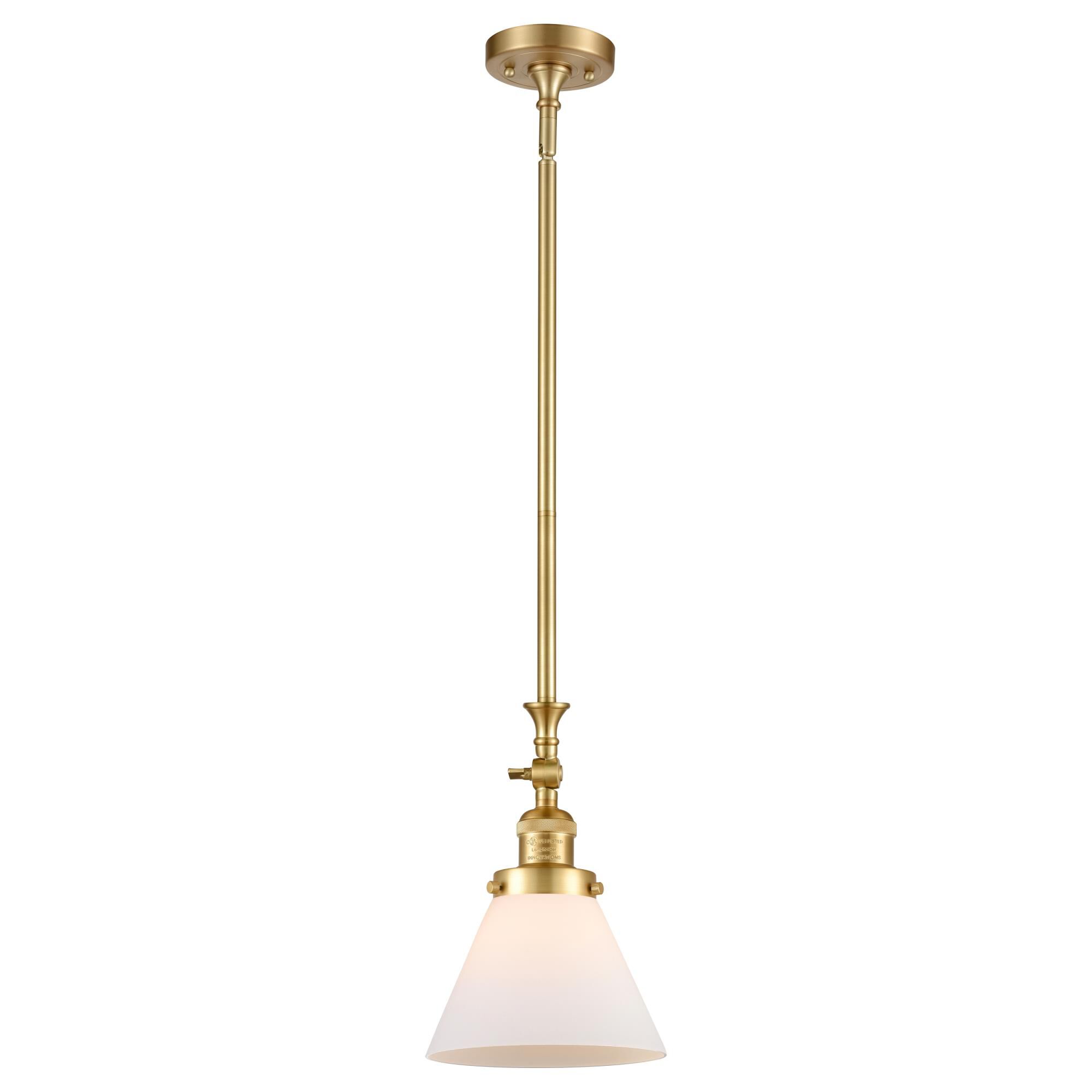 Shown in Satin Gold finish and Matte White Cased Large Cone glass