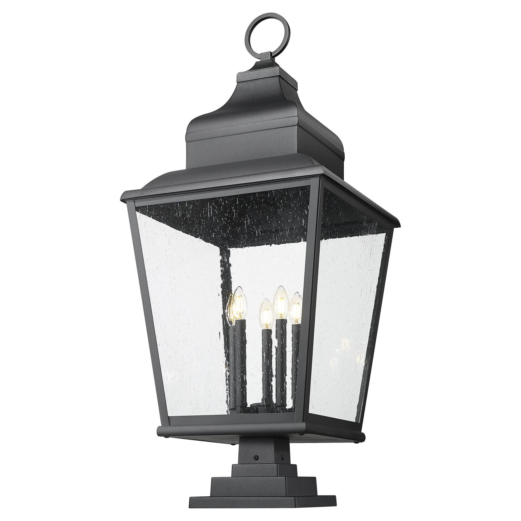 Shown in Sand Black finish and Clear Seedy glass