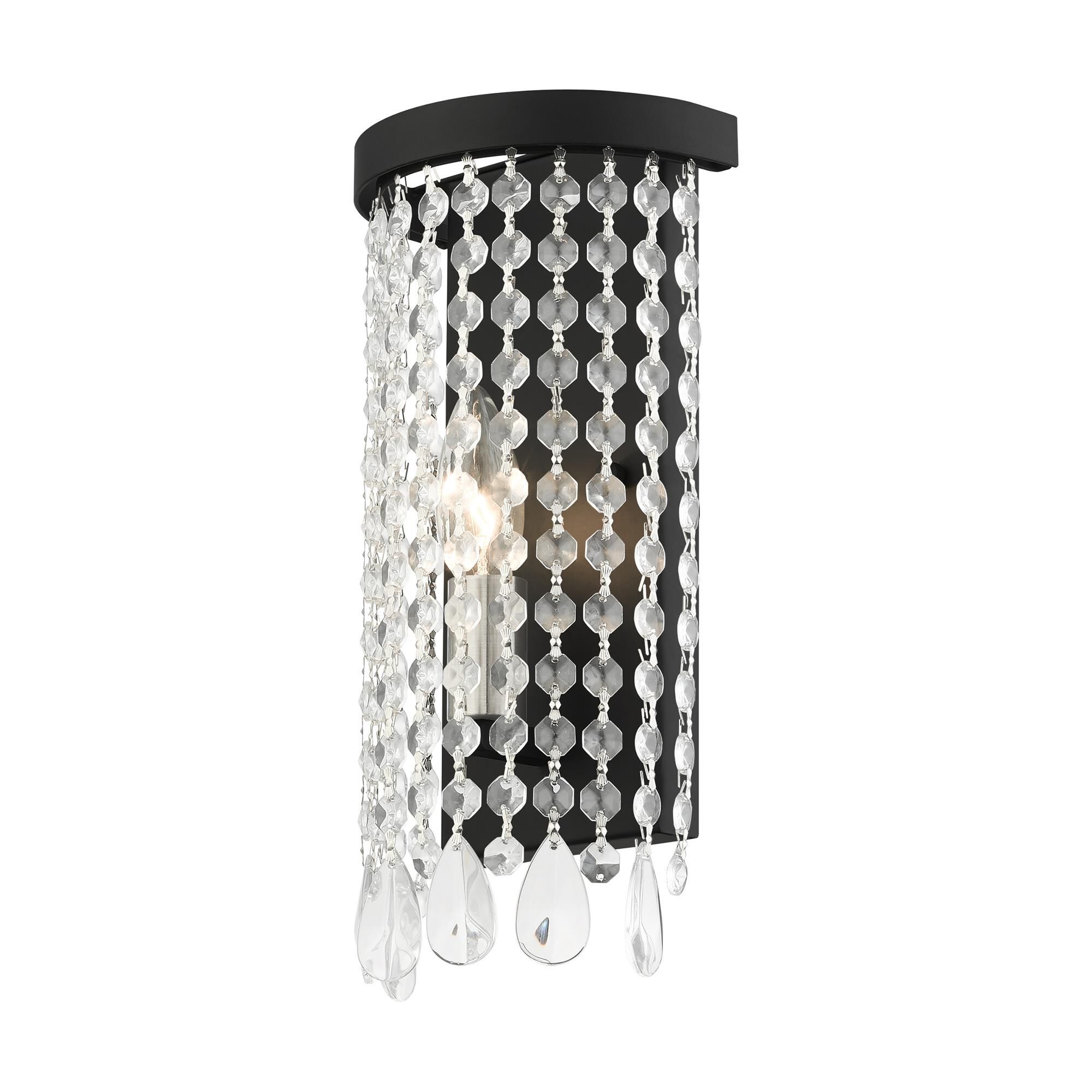 Shown in Black finish and Hand Assembled Crystal Shade glass