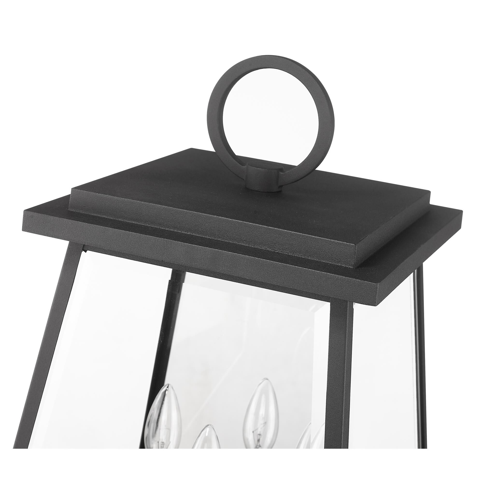 Shown in Black finish and Clear Beveled glass