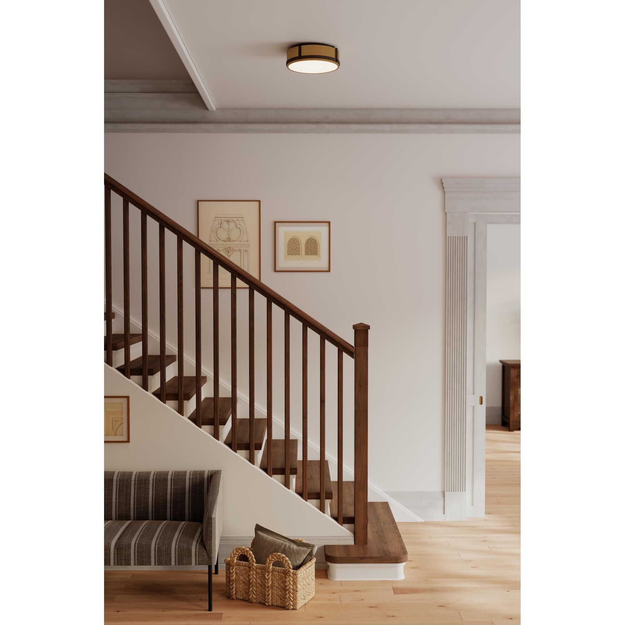 Shown in Legacy Brass and Dark Matte Black finish and Etched Opal glass