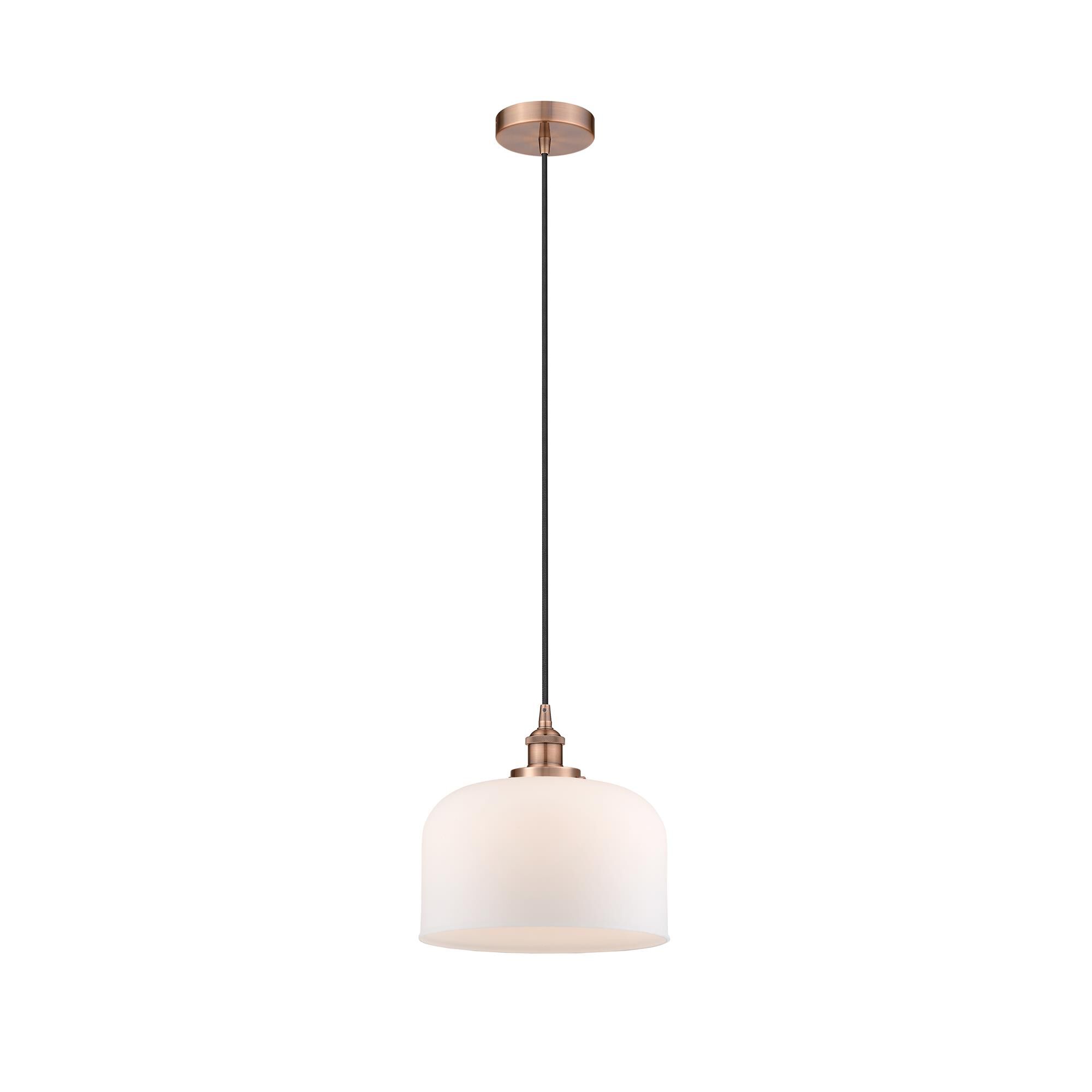 Shown in Antique Copper finish and Matte White Cased X-Large Bell glass